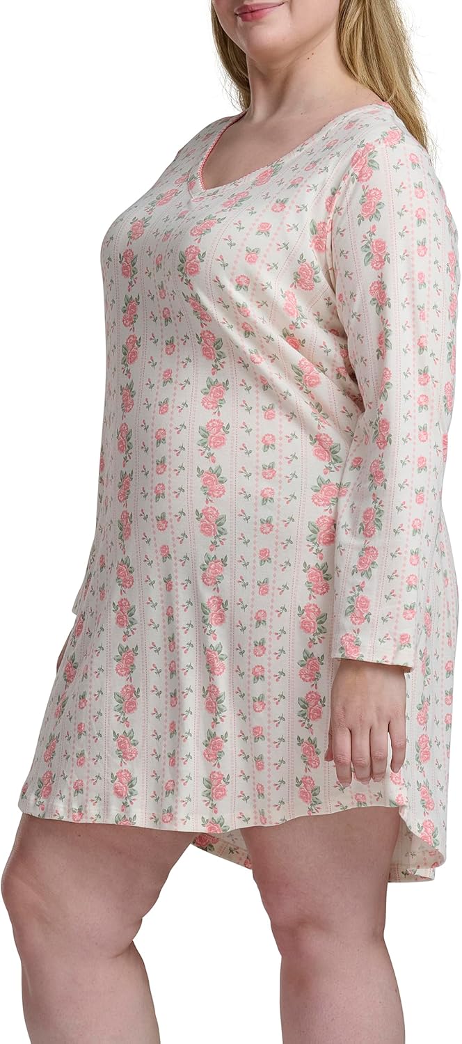 Karen Neuburger womens Plus Size Long Sleeve Nightshirt With Picot Trim - Image 2
