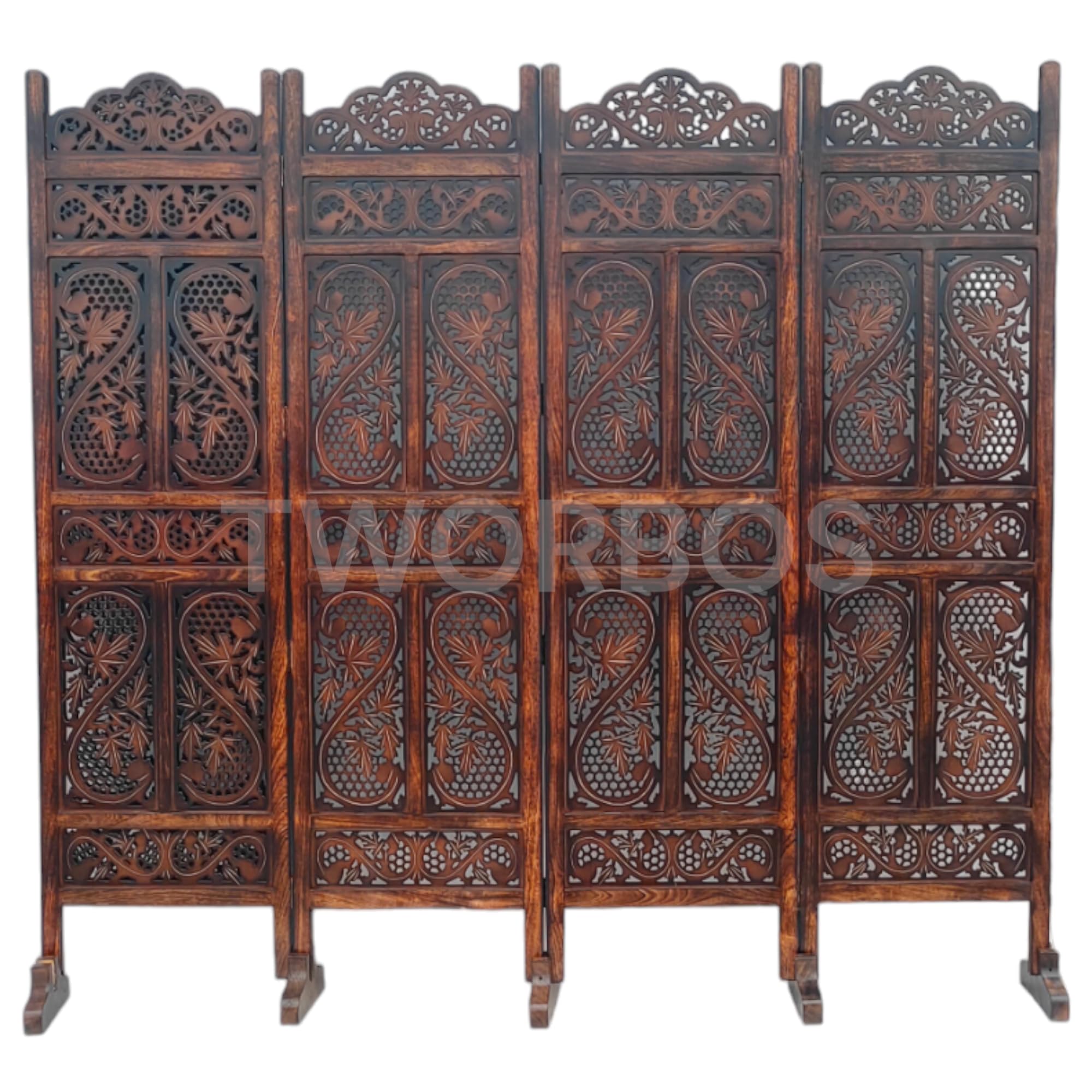 Urbane Crafts Wooden Room Partition/Screen/Room Divider/Room Separator Traditional Handicrafts 6Ft (Dark Brown) (4 Panel) (4 Panel with Stands)