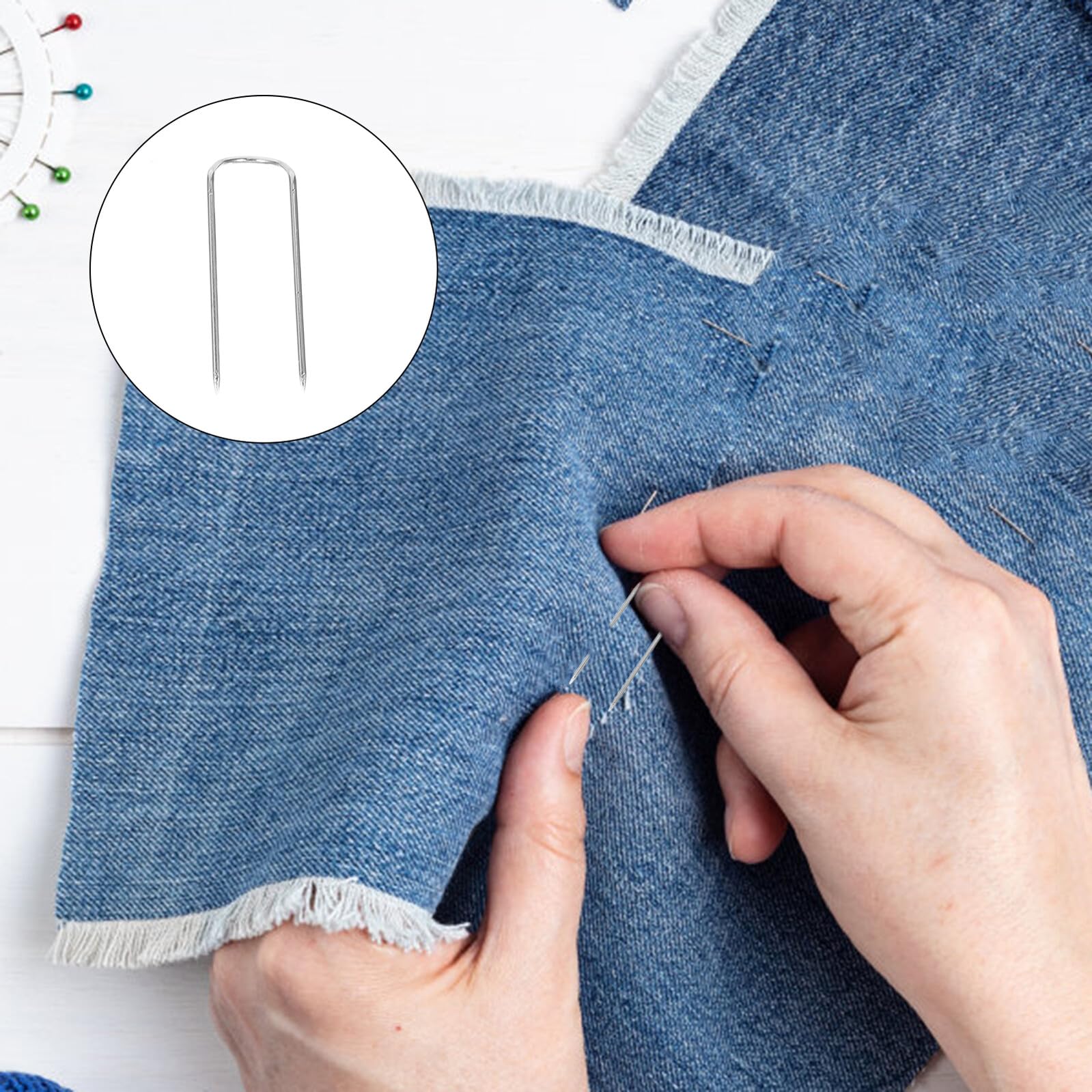 Hohopeti 400 Stück U-förmige Stecknadeln aus Edelstahl Starke Quilt-gabelnadeln zum Nähen Geradstiftige Stoffpositionierungspins für Patchwork Handarbeit und Polsterprojekte