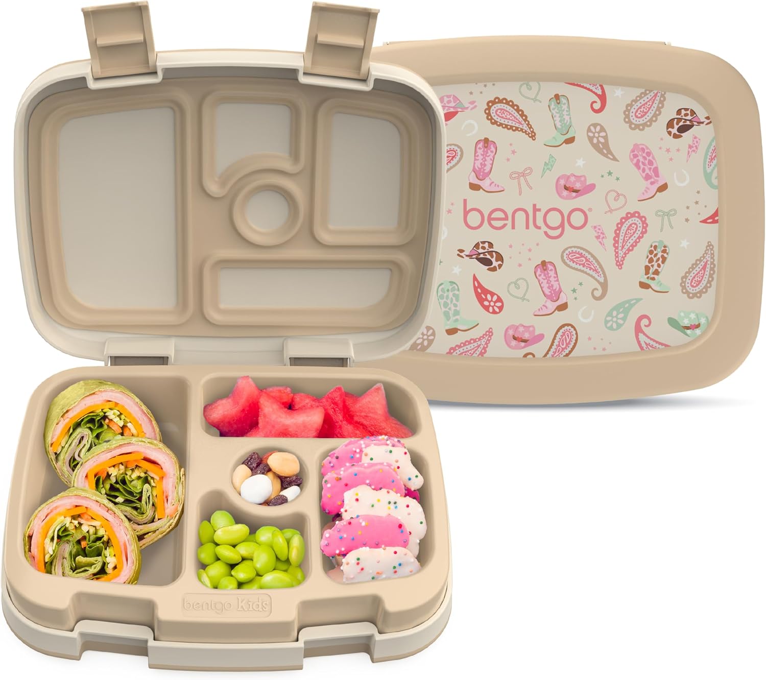 Bentgo Kids Prints Leak-Proof 5-Compartment Bento-Style Kids Lunch Box | Ideal Portion Sizes for Ages 3-7, Durable, Drop-Proof, Dishwasher Safe, PFAS & BPA-Free Materials (NEW Cowgirl Dreams)