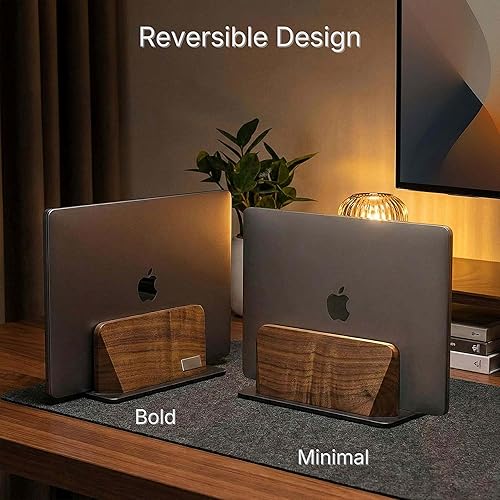 Miniatura 2 de Soporte vertical para laptop, cuerpo de nogal negro sólido y base de aluminio anodizado negro, soporte vertical de metal para computadora portátil