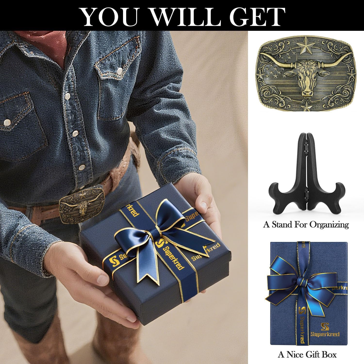 Superkred Mens Belt Buckle Western Cowboy - Texas Bull Western Belt Buckle for Men Cowboy Rodeo Country Belts Buckles - Image 4