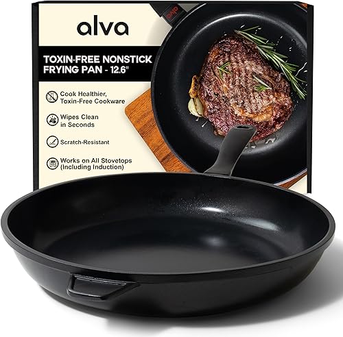 Alva Energy - Sartén antiadherente de cerámica prémium de 12.6 pulgadas, sin PFAS, ligera con calentamiento rápido y uniforme, sartén no tóxica con