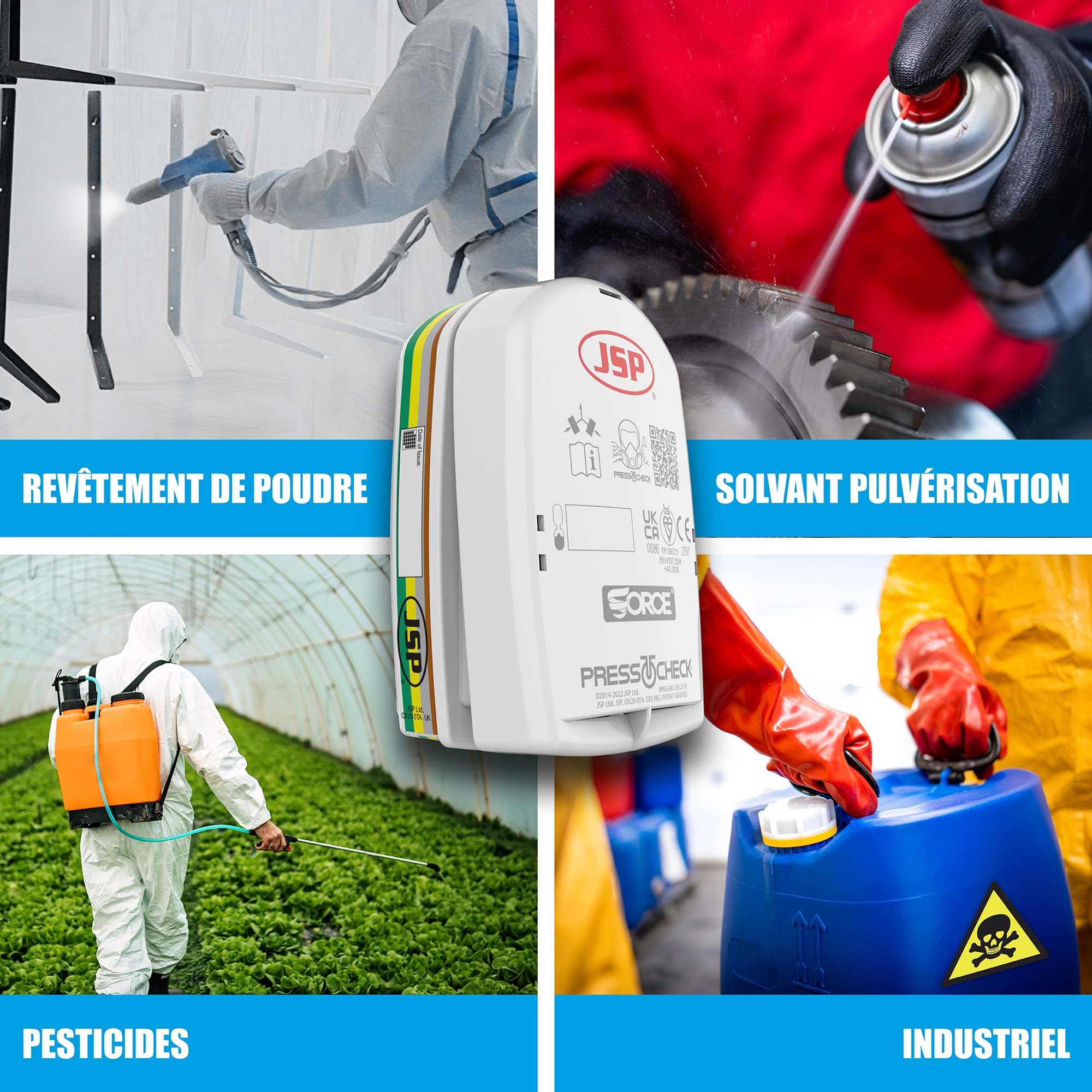 JSP Filtres ABEK1P3 PressToCheck (1 Paire) pour FORCE8 & FORCE10 | Protection gaz, vapeurs, ammoniac, gaz acides et poussières. Bricolage, industrie. EN 14387.