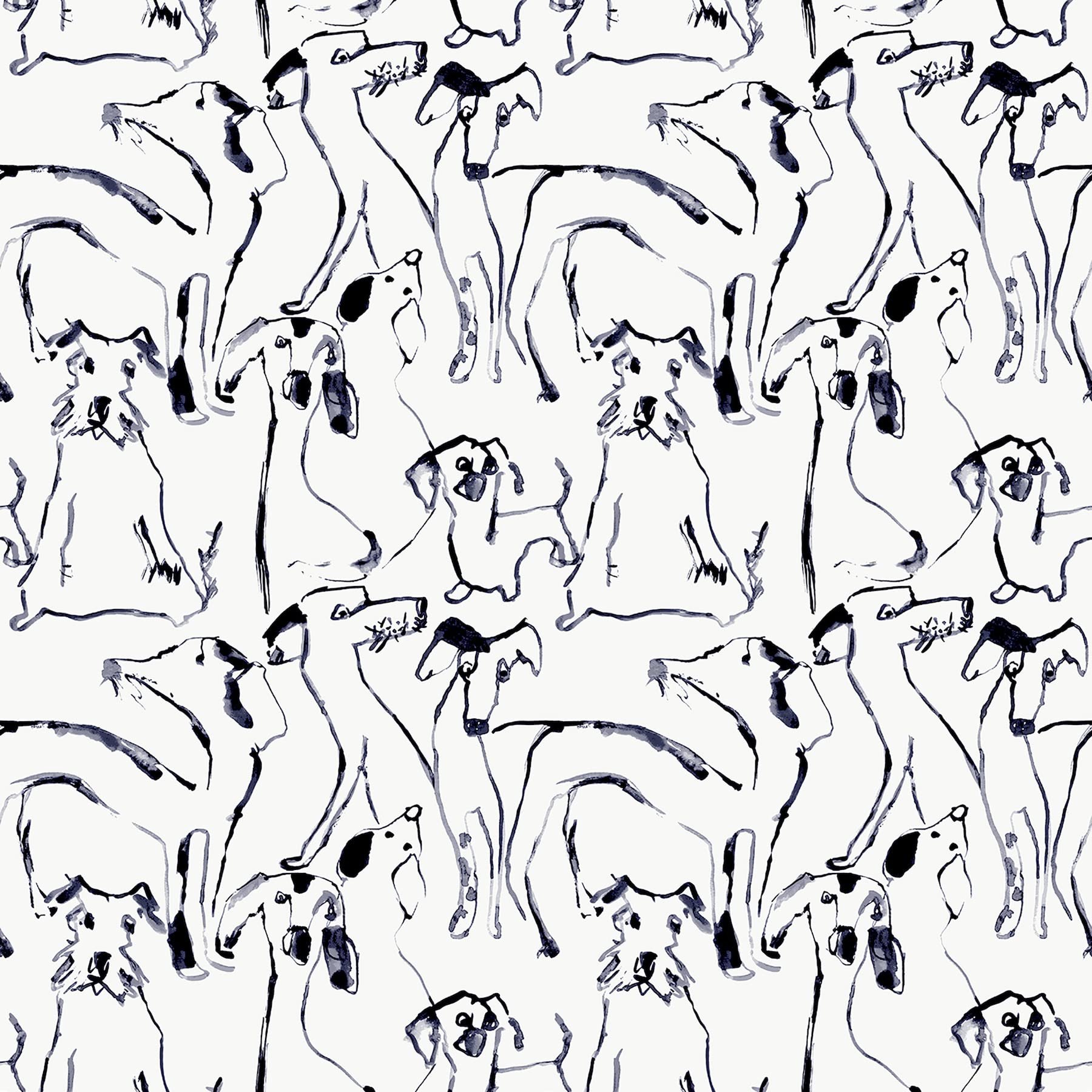 Papier peint à décoller et coller pour chambre enfant motif chien encre décoration salon