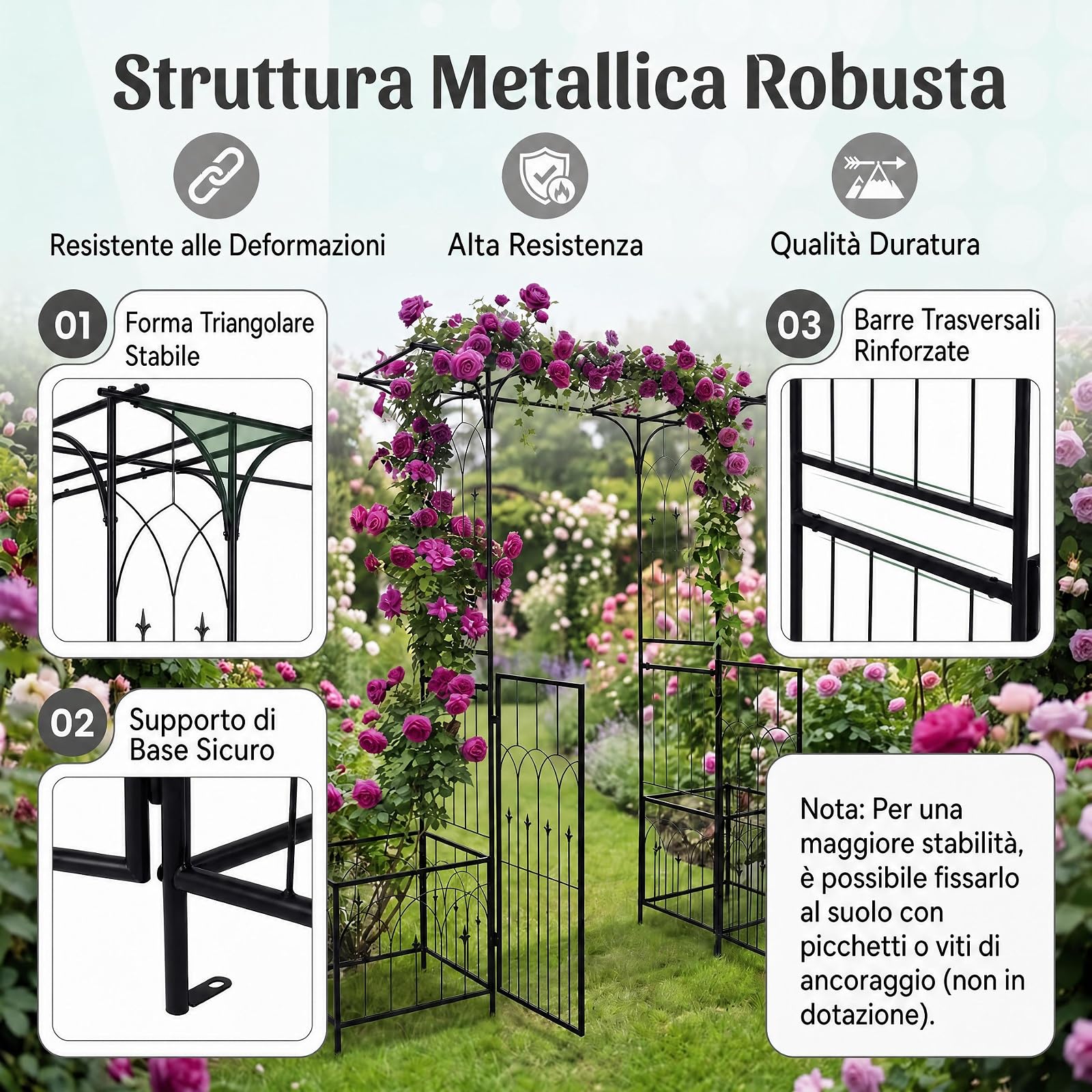 GYMAX Arco da Giardino con 2 Fioriere e Porte Bloccabili, per Rampicanti