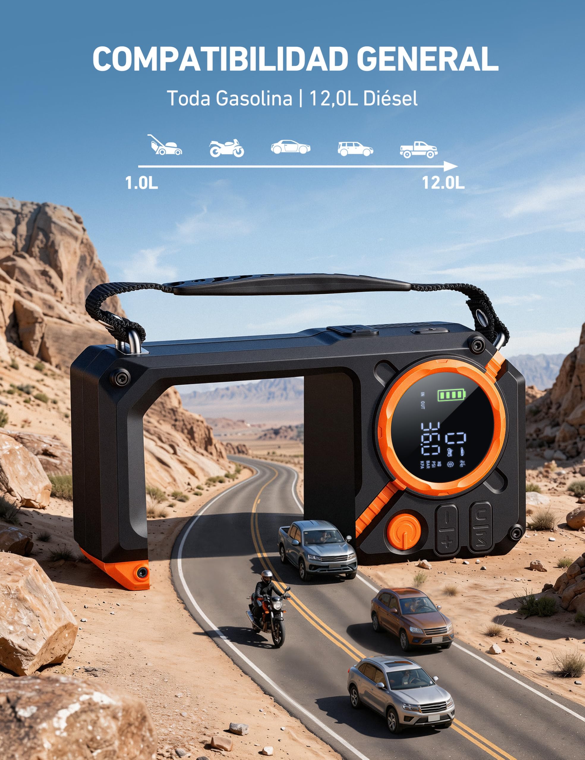 AstroAI Arrancador de Batería de Coche 8000A con Compresor Aire, Arrancador Coche Prtatil con Inflador de 150 PSI, Jump Starter 12V (Todo Gasolina o 12L Diésel), con Pantalla LED y Luz de Emergencia