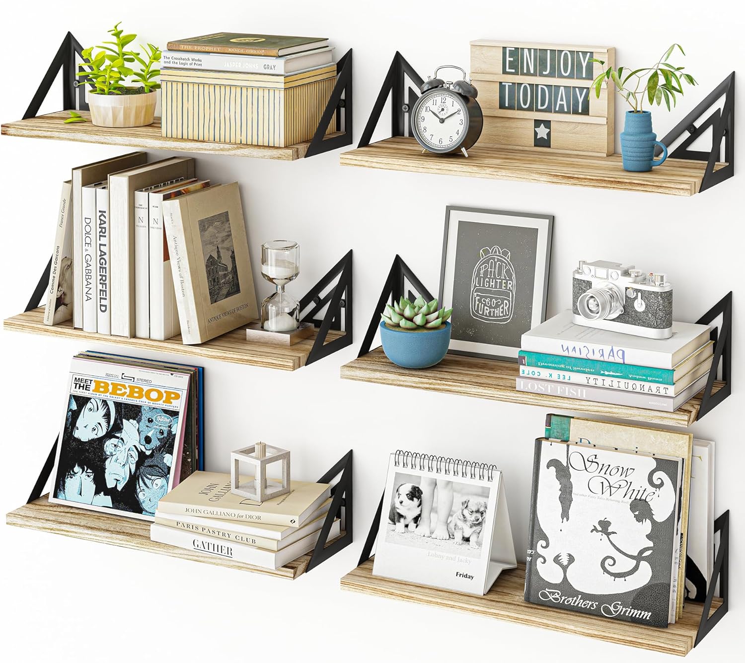 Fixwal 6 Pack Floating Wall Shelves, Wood Floating Shelves