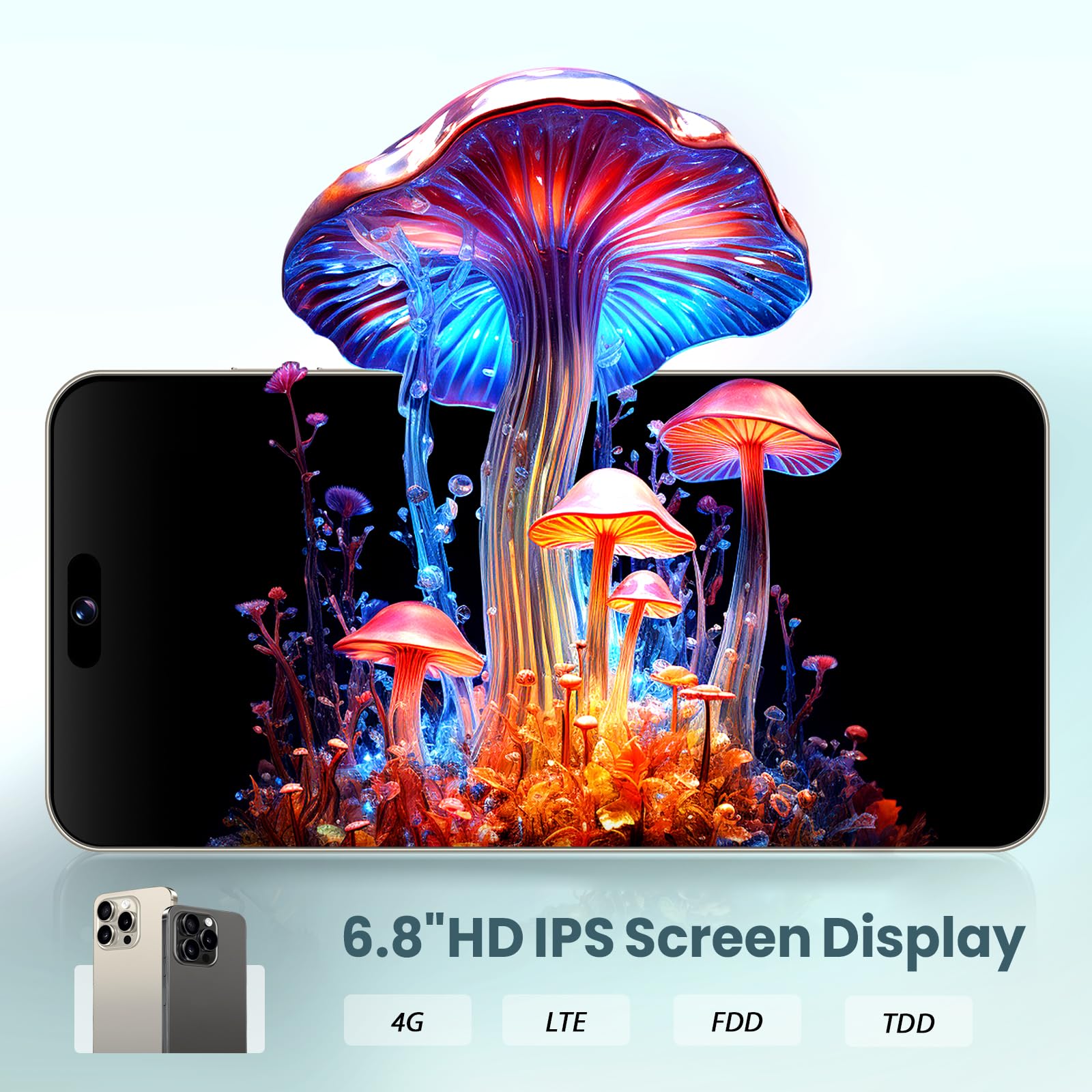 Handy ohne Vertrag, Unterstützung für 4G Network, 3GB RAM + 32GB ROM, TF-Karte erweiterter Speicher 256GB, Dual-Kamera, Dual-SIM, 8-Kern-Chip, 6,8-Zoll-Bildschirm, (Black, 6.8)