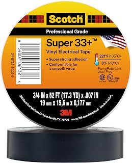 3M Scotch Super 33+ Vinyl Electrical Tape 3/4in x 52ft Black - Premium All-Weather, Abrasion Moisture UV Resistant, UL Listed Professional Grade