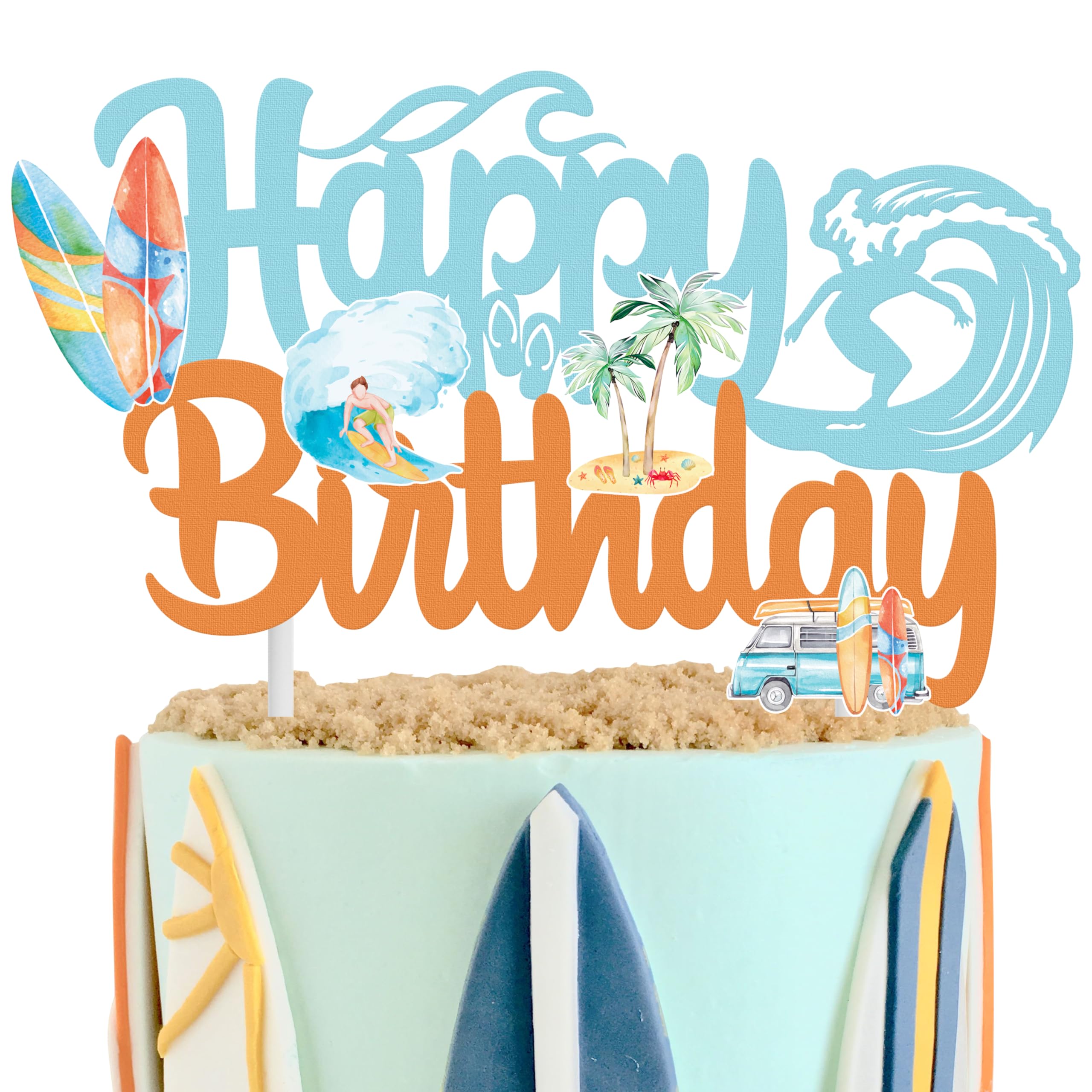 C L cooper life Surfing Happy Birthday Cake Topper Surfboard Cake Decor for Surf's Up Summer Hawaii Holiday Birthday Party Favor Supplies