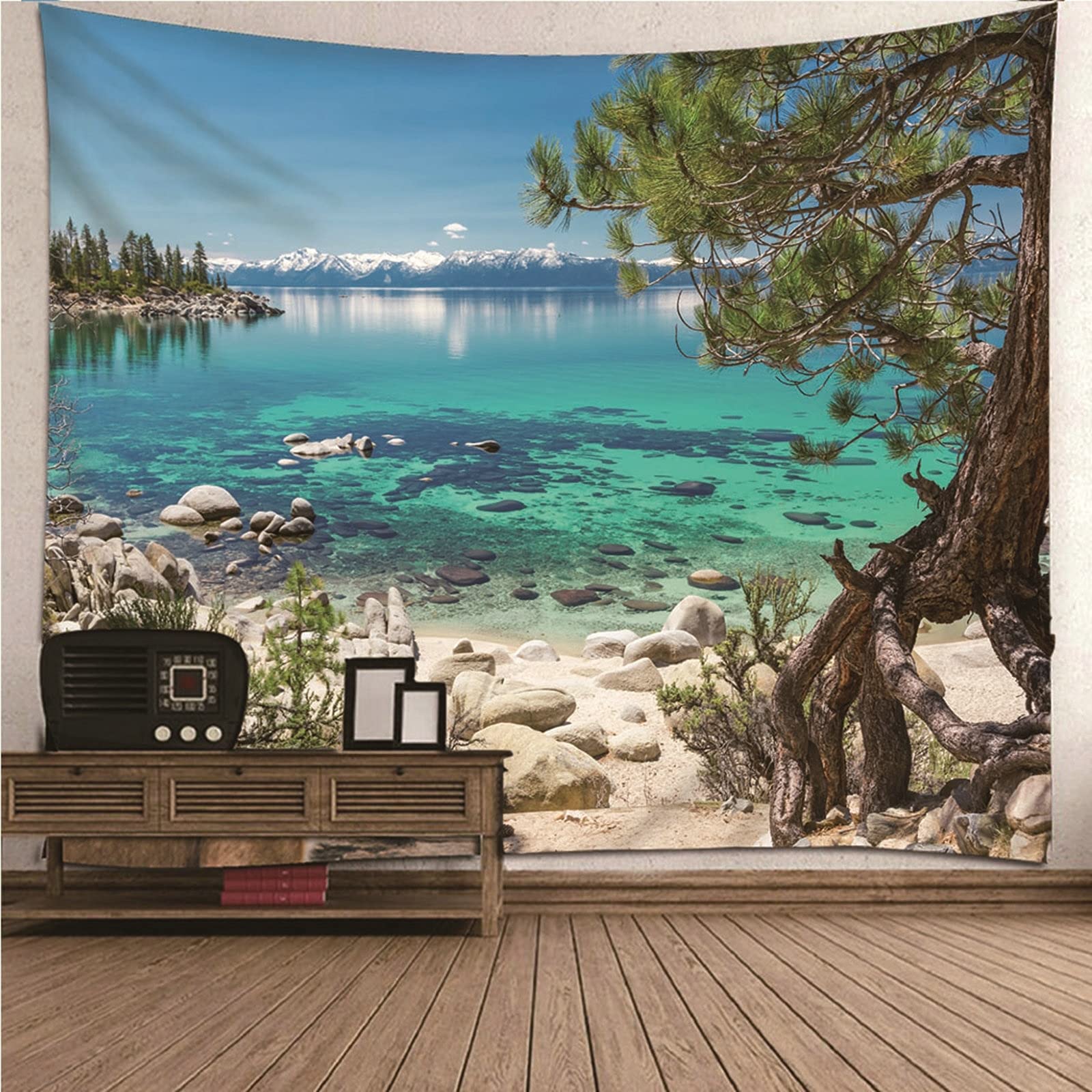 Tapiz De Azul Verde, Tela Pared Playa Pared de Hogar, Pareo/Toalla de Playa Grande, Sofá- 300x260CM
