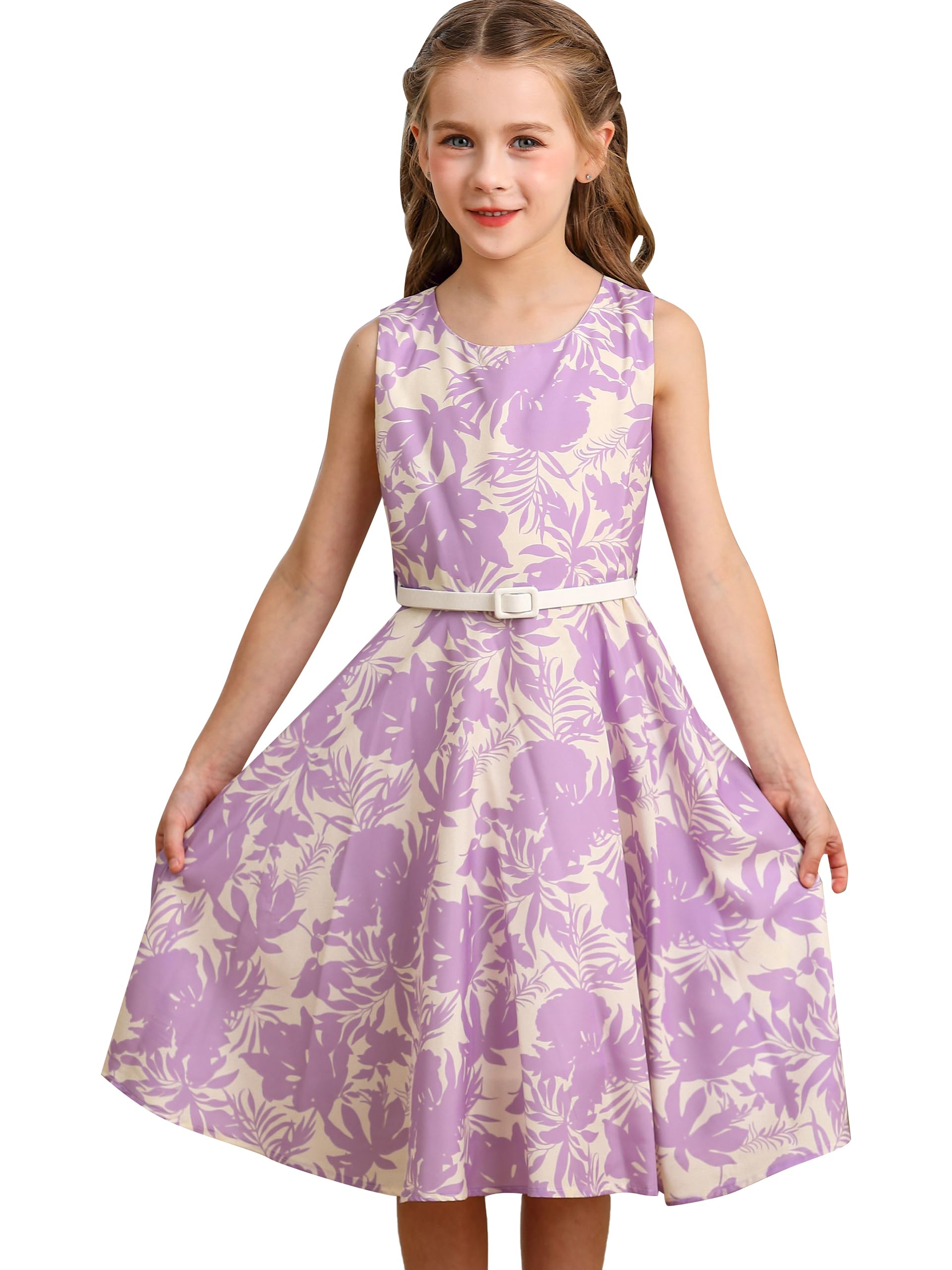 BONNY BILLY Vestido Niña Fiesta Boda Ceremonia Estampado Floral Vintage con Cinturón