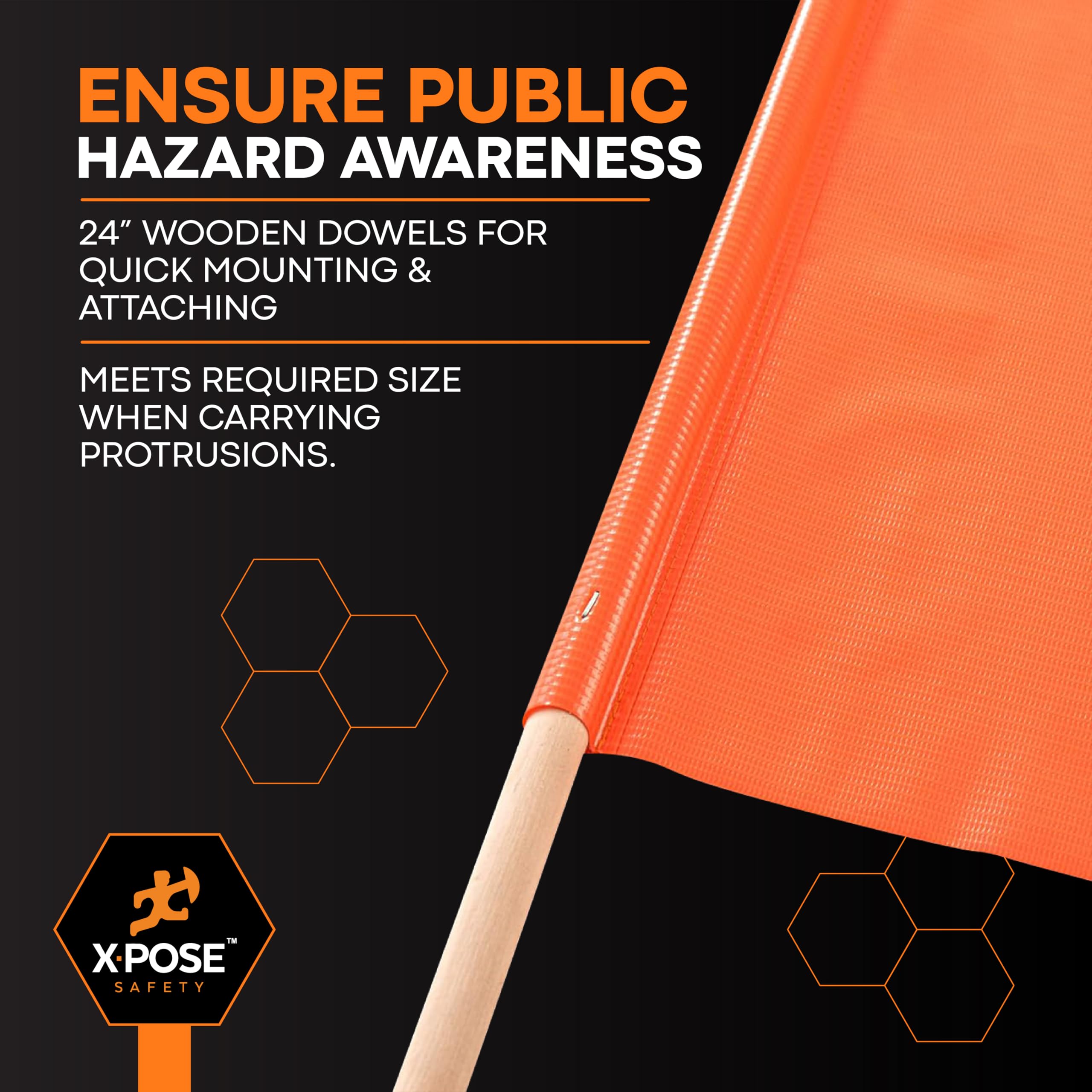 Xpose Safety Orange Vinyl Safety Flags 18" x 18" with 24" Wooden Staff, 2 Pack – High Visibility Warning Flags for Road Work, Traffic Control, Parking Lots & Emergency Response — Amazon image 5
