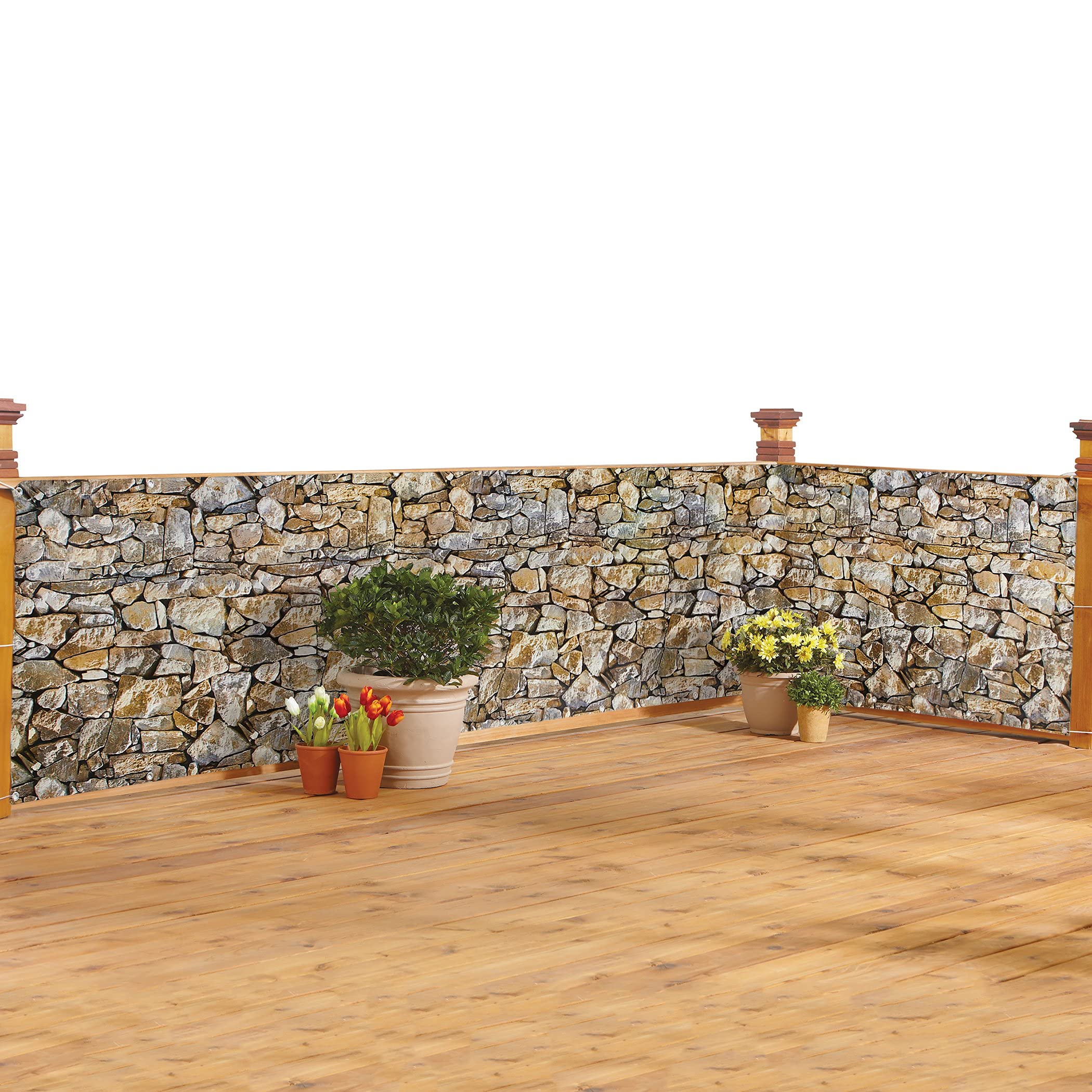 Collections Etc Realistic Faux Stone Privacy Fence Cover-Rope & Metal Eyelets Included-Easy Installation to Any Fence/Deck-Hides Unsightly Views-Weather-Resistant Polyester, Plastic - 180" L x 34" H