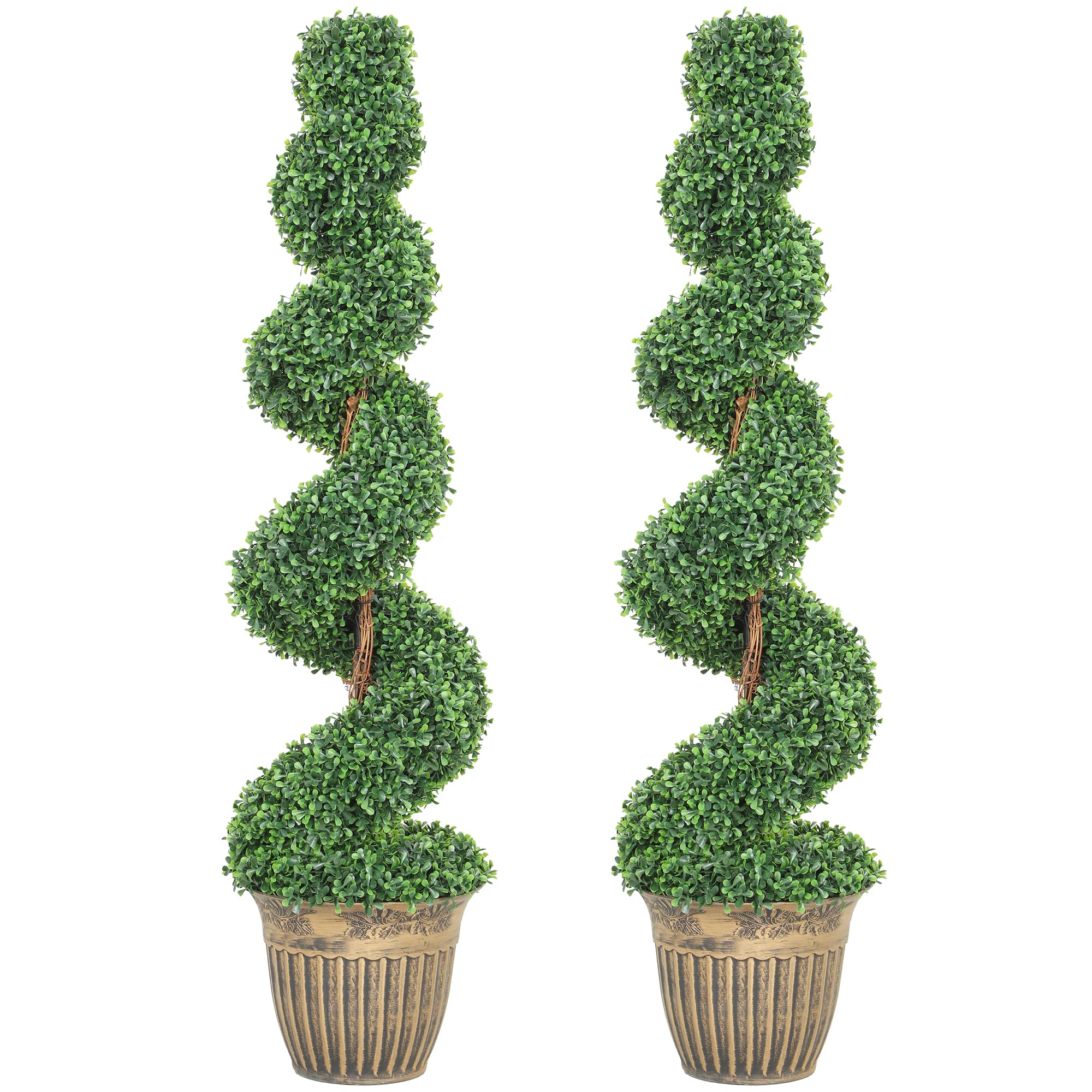 HOMCOM Artificial Topiary Spiral Boxwood Trees - Set of 2 - Green