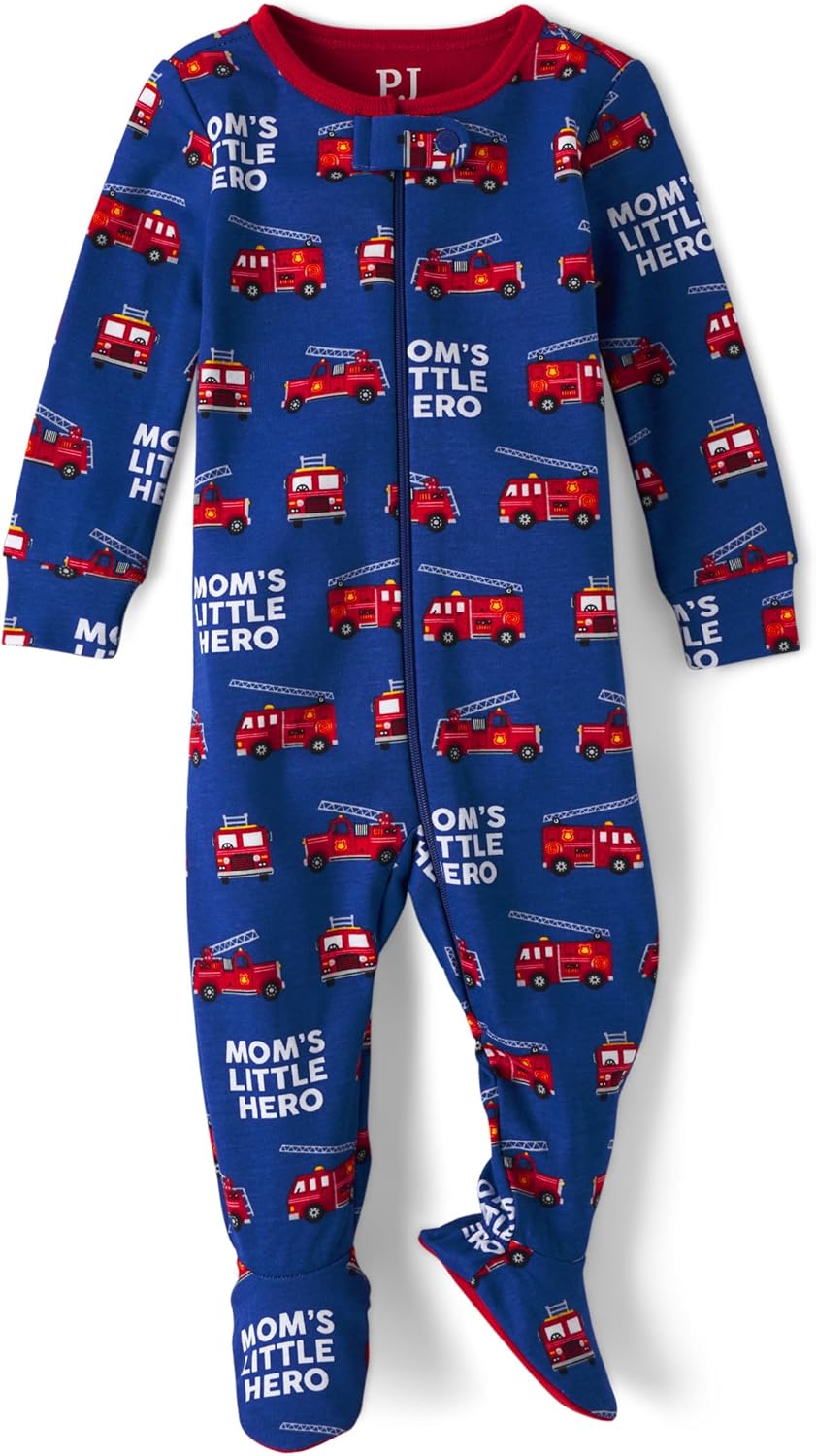 The Children's Place Pijama de manga larga 100% algodón con cremallera frontal y pies para bebé niño