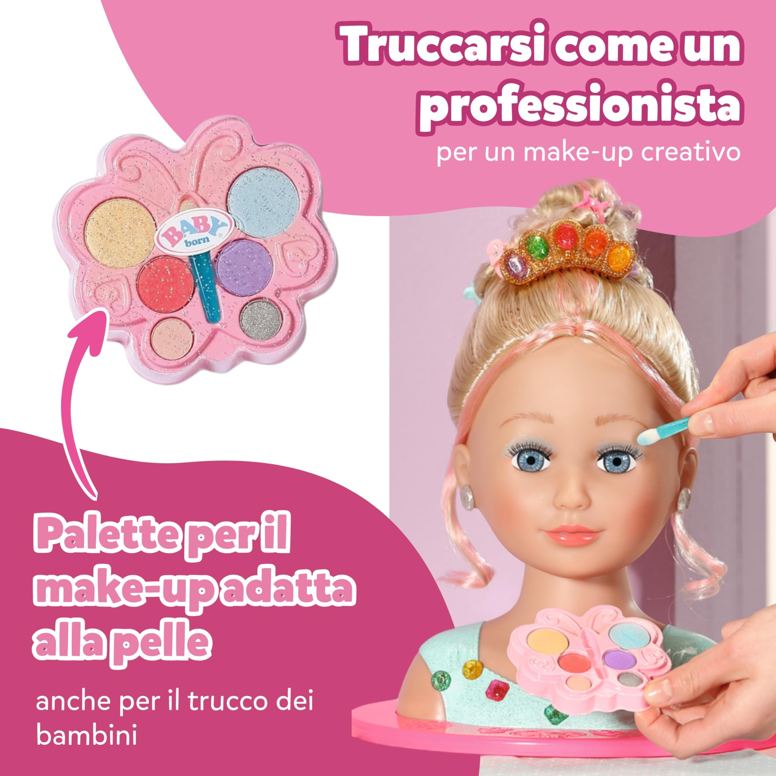 BABY born Testa da acconciare Principessa con accessori | Palette trucco, spazzola e accessori per lo styling, capelli lunghi