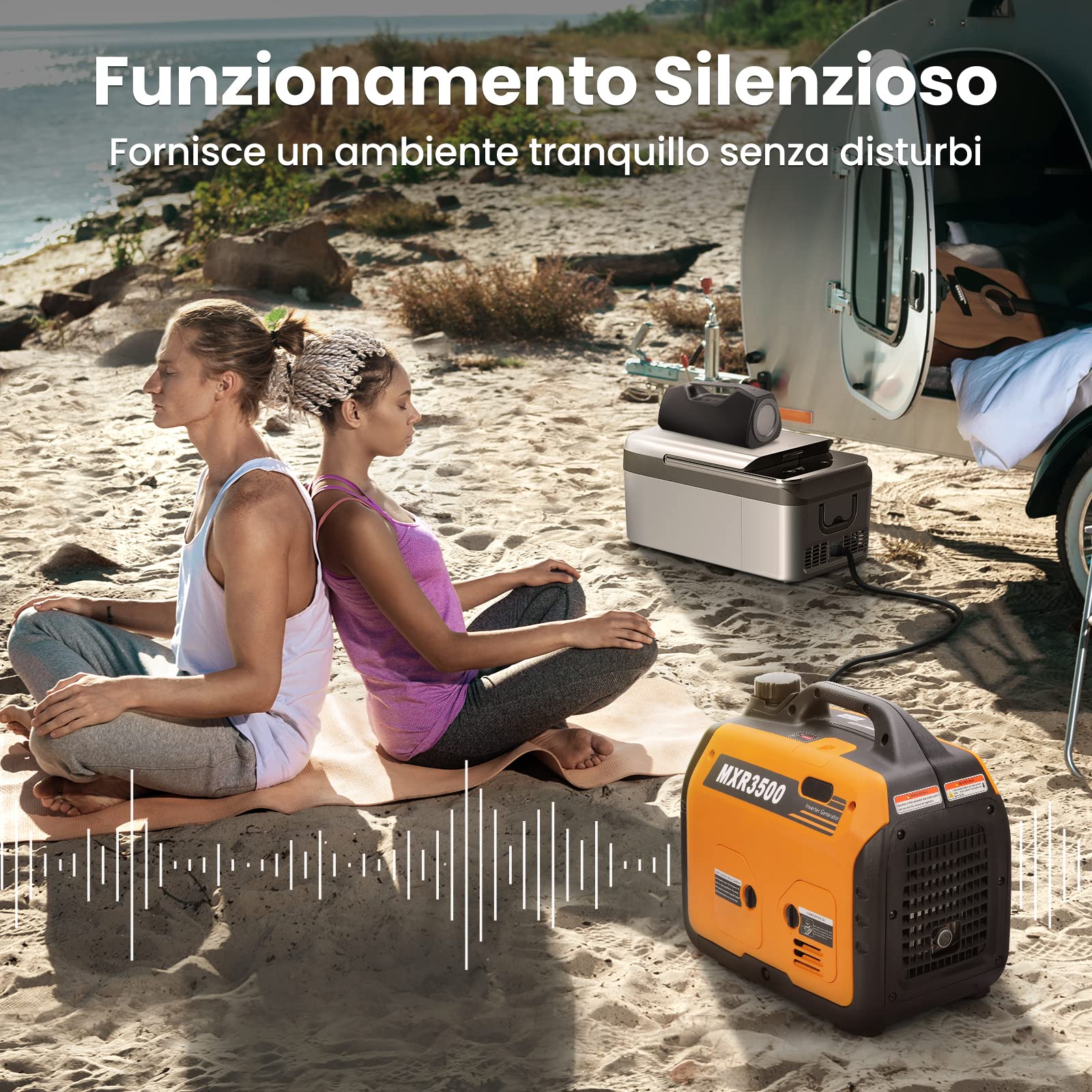 maXpeedingrods 3300W Generatore di Corrente Inverter Silenziato a Benzina 4 Tempi per all'Aperto Campeggio Partito Generator Elettrico Emergenza Portatile con Prese USB e 230V Leggero per Garage