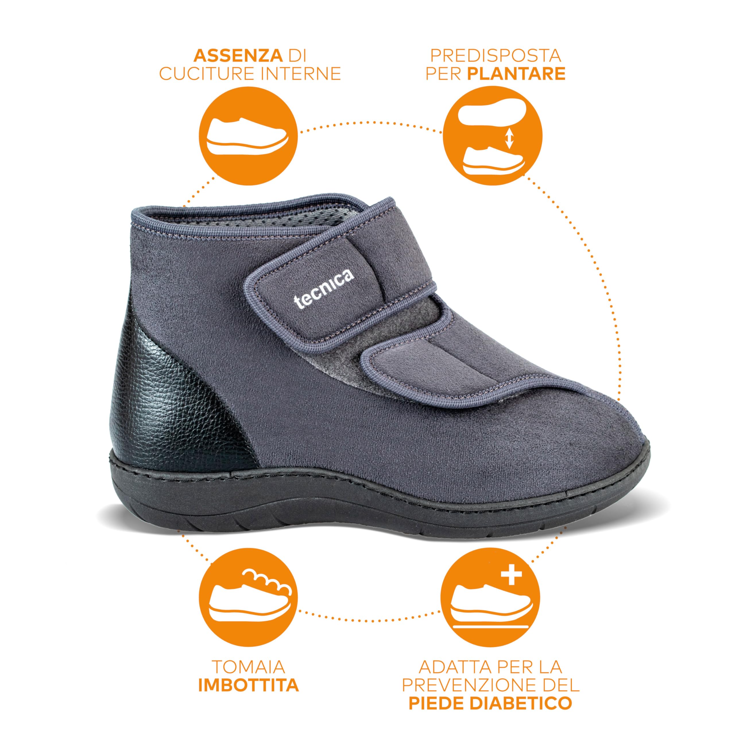EXTRO STYLE - Scarpe Ortopediche Protettive Tecnica 1, per Riabilitazione e Recupero delle Funzioni del Piede, Tomaia in Microfibra e Suola Antiscivolo, Plantare Estraibile, Grigio