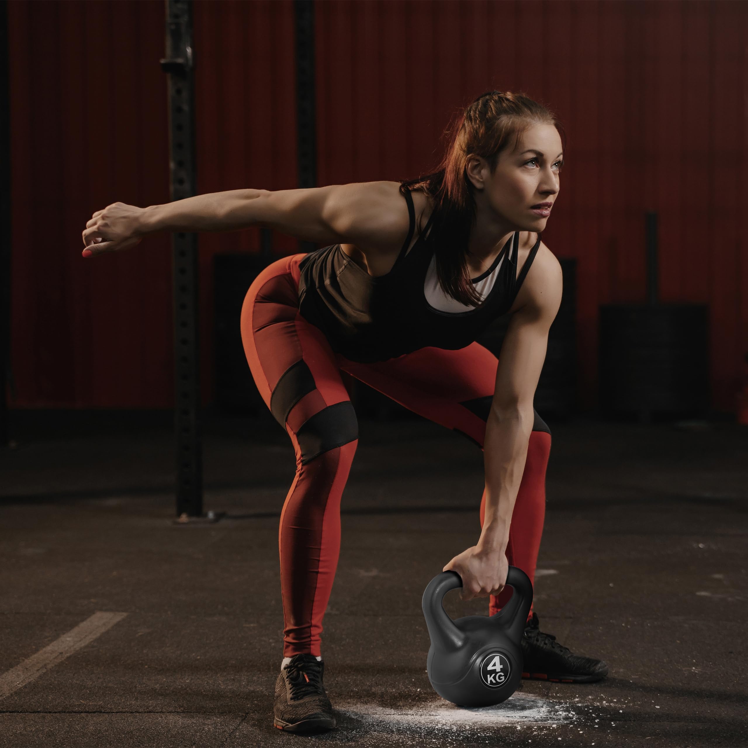 Relaxdays Kettlebell, różne rozmiary, hantle z tworzywa sztucznego, trening fitness, dla kobiet i mężczyzn, czarny