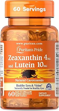 Puritan's Pride Zeaxanthin 4mg with Lutigold™ Lutein 10mg Carotenoids, Dietary Supplement for Healthy Eyes and Vision, 60 Easy-to-Swallow Rapid Release Softgels