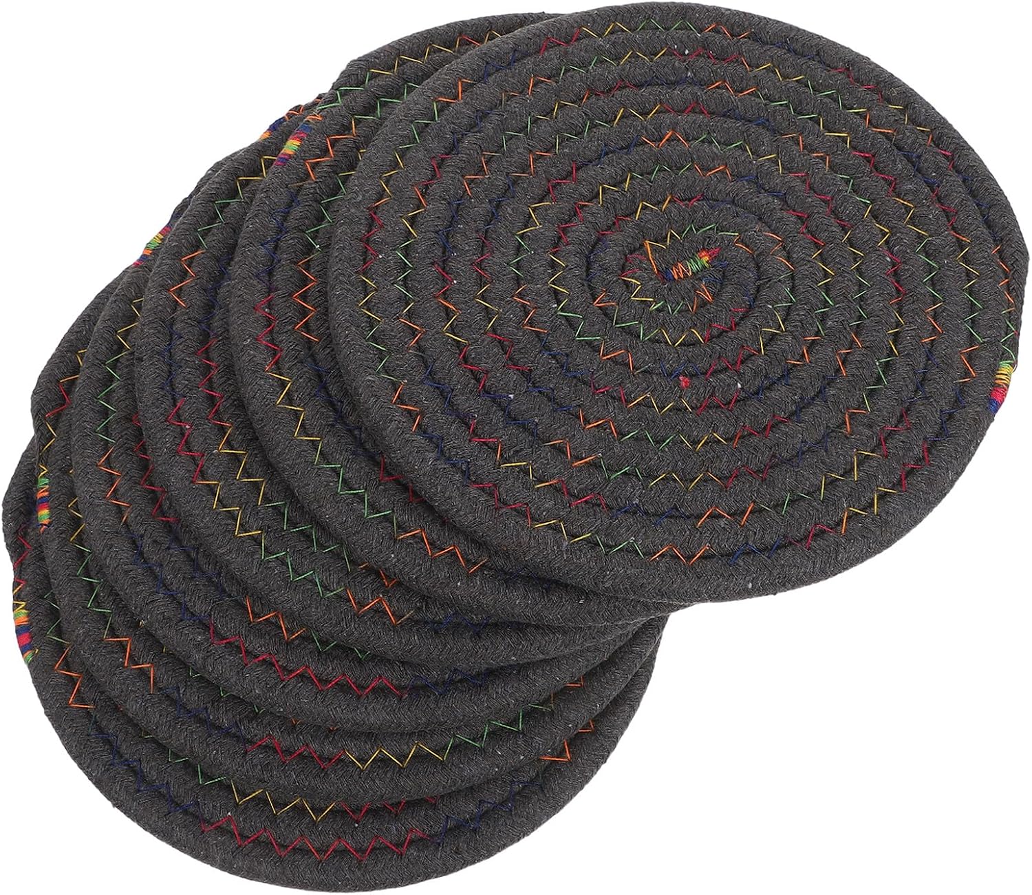 6pcs Cotton Braided Heat Resistant Trivet Set, 18cm Round Insulated Pot Holders, Thick Woven Hot Pads for Kitchen Countertop and Dining Table Protection
