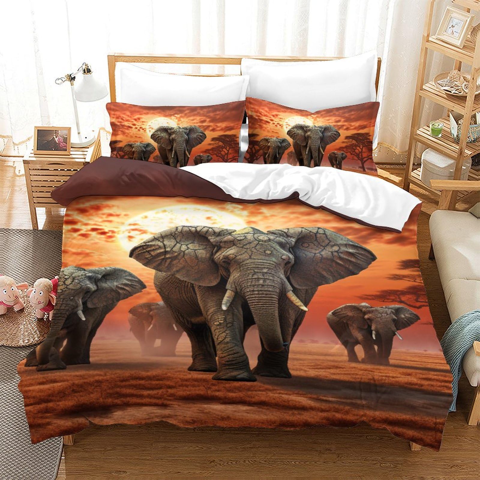 Housse de couette éléphant 3D avec fermeture éclair literie hypoallergénique
