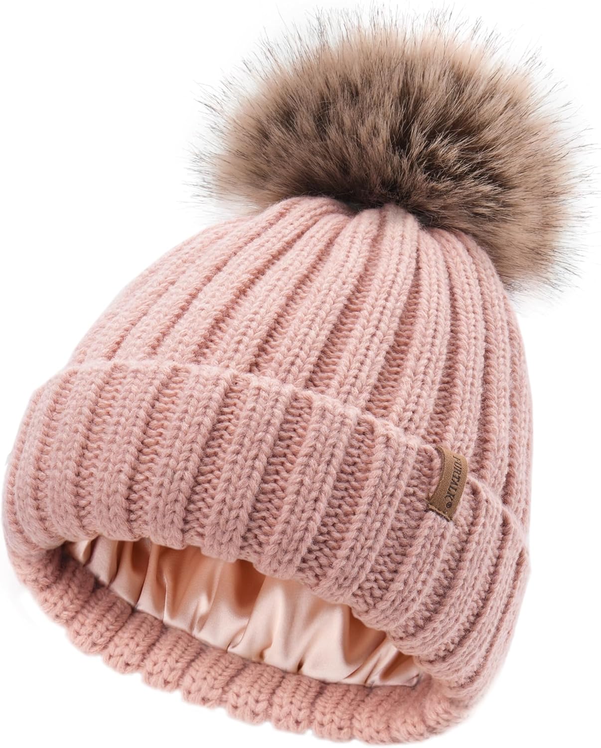 FURTALK Toddler Beanie Satin Lined Baby Boys Girls Winter Hats Pom Pom Beanies for Kids
