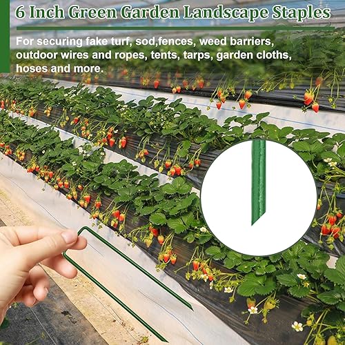 Miniatura 6 de Estacas de jardín galvanizadas de 6 pulgadas, grapas de césped tipo U para césped artificial, estacas de césped a prueba de óxido, estacas para