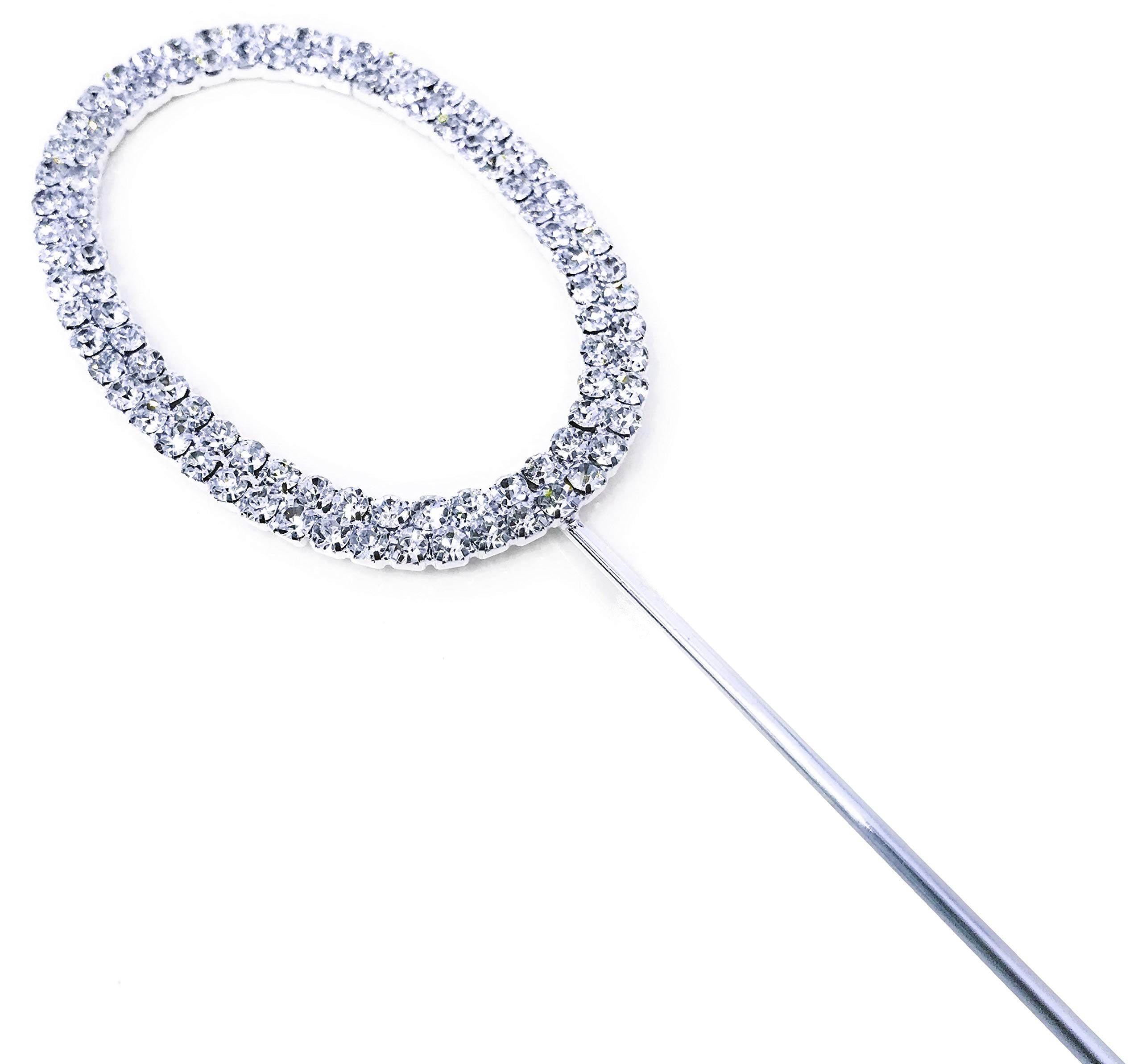 INERRA Silver Diamante Pick Birthday Cake Topper Spike Rhinestone Gem Decoration (Number 0)
