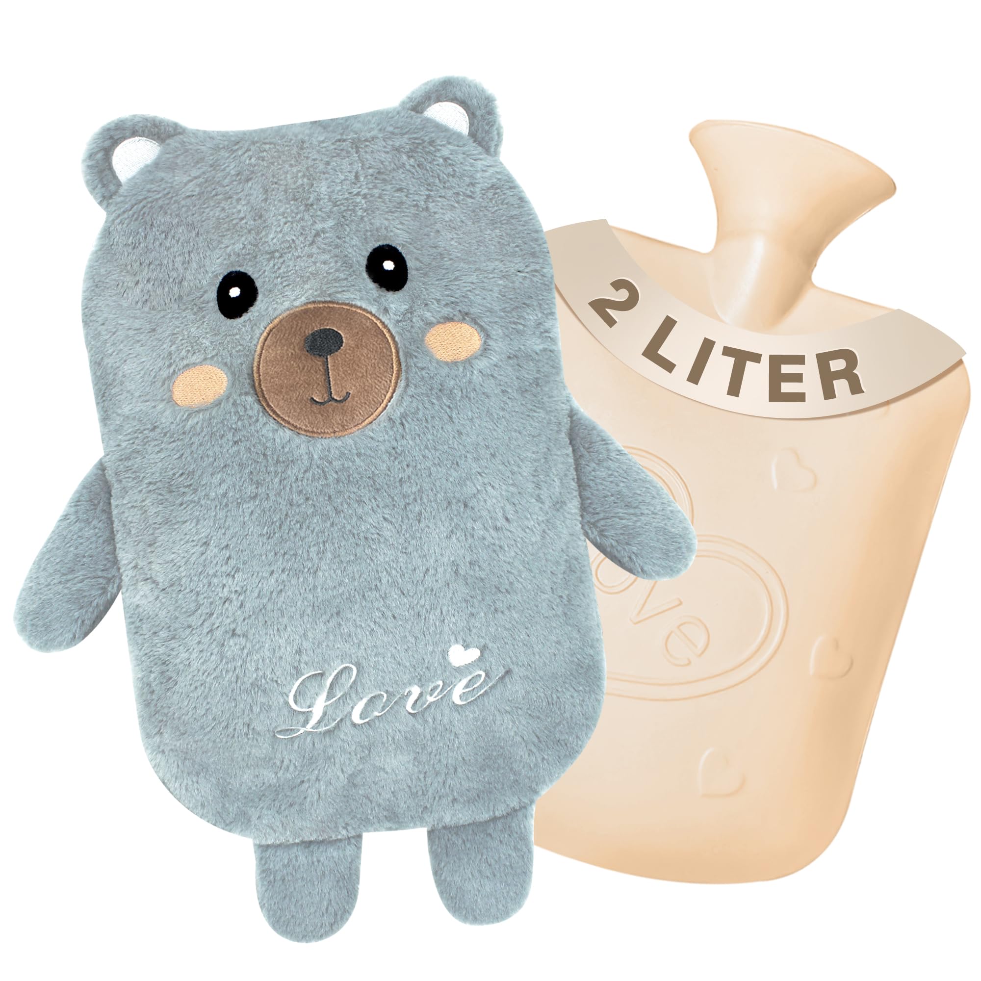 Long Hot Water Bottle,Bear Hot Water Bottle,2l Large Rubber Hot Water Bottles,Hot Water Bottles With Soft Fluffy Cover,Pain Relief For Neck Back Legs Arthritis Period Pain Hand Bed Warmer,Gifts - View #3