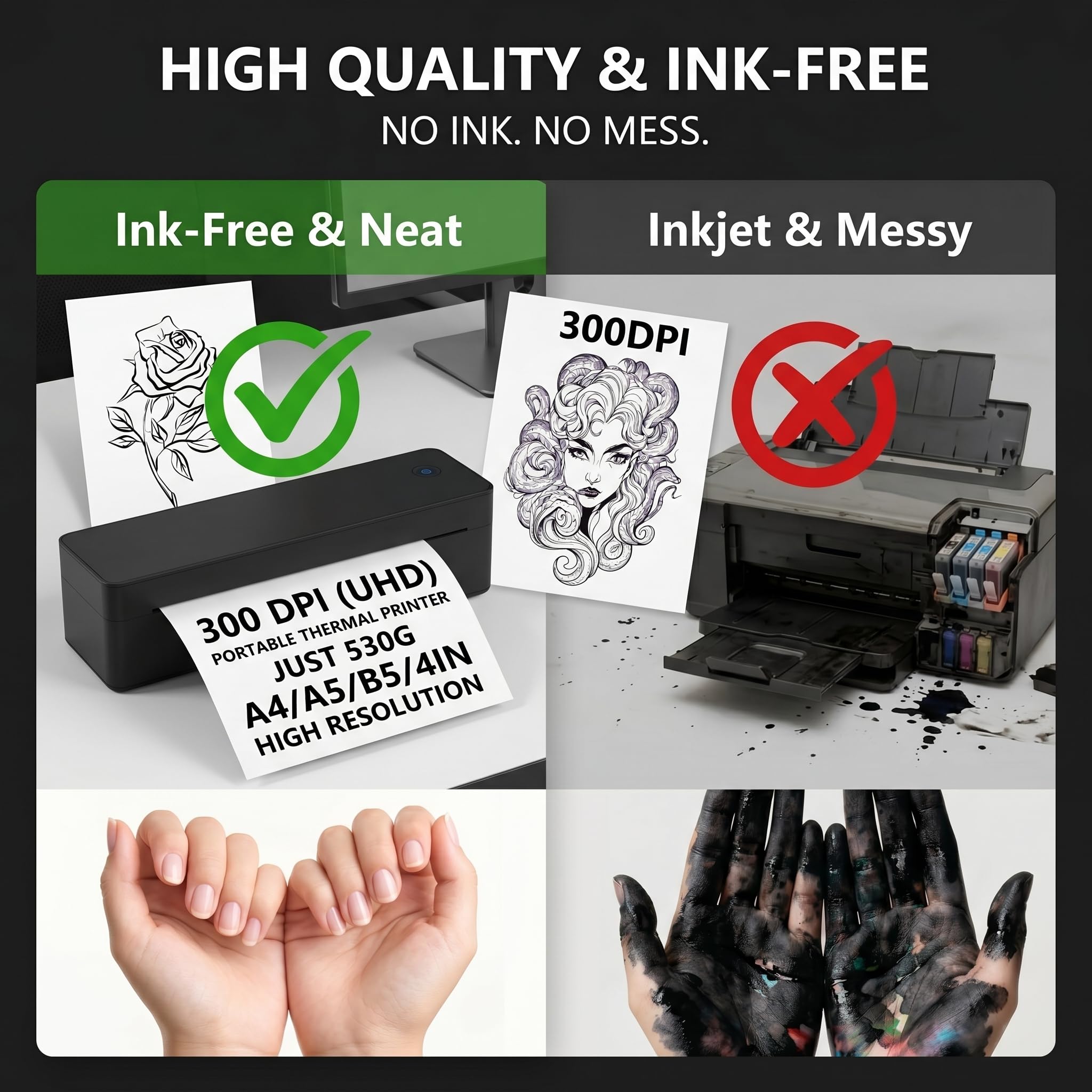 Imprimante de tatouage A4 thermique éducative - Noir - 10 feuilles de modèle + 1 rouleau papier standard
