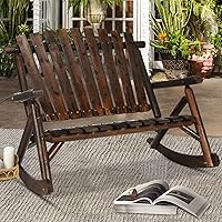 Vista 13 de HOMEDIARY Silla mecedora Adirondack de madera, silla mecedora de troncos para patio al aire libre con diseño de madera de rejillas, respaldo alto