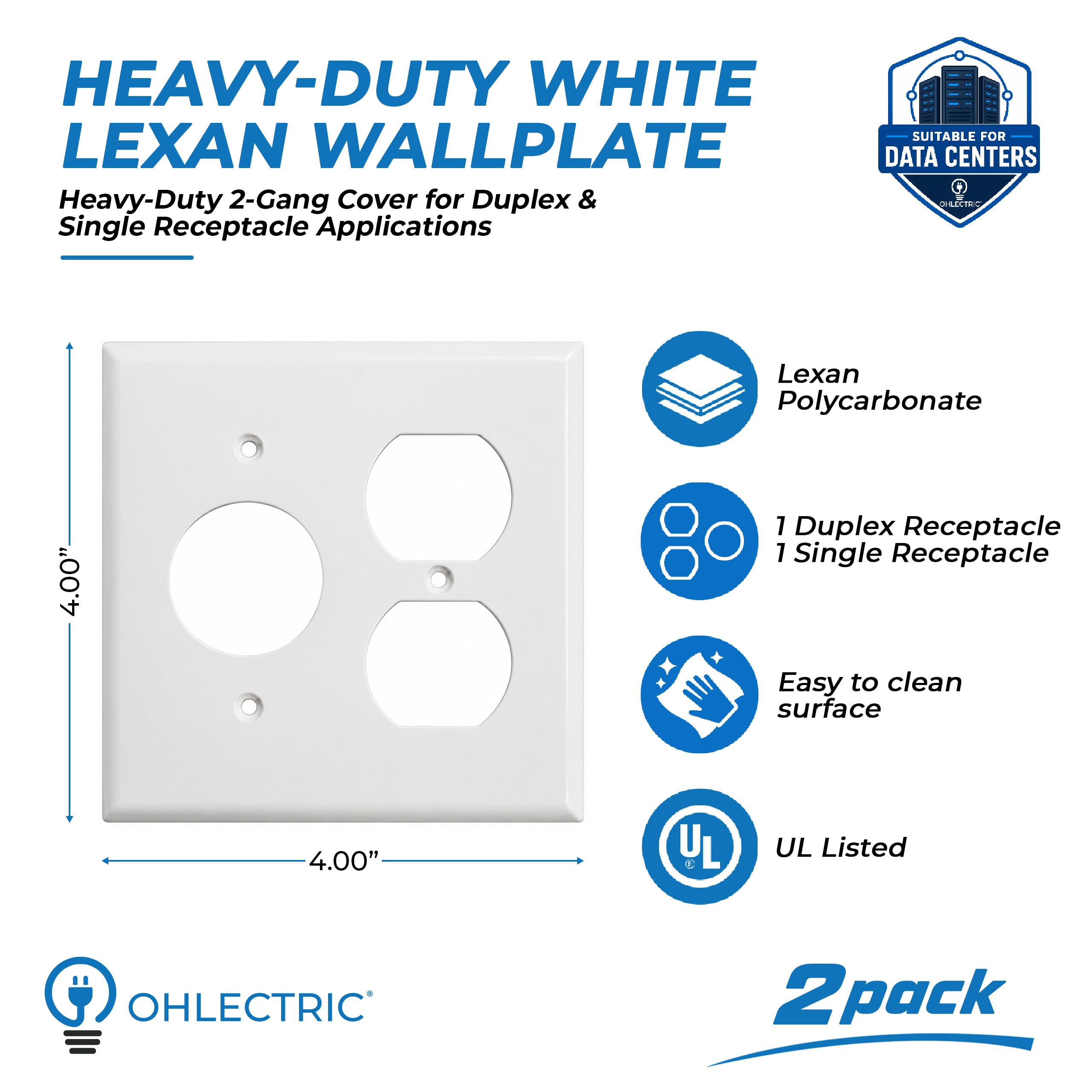 OHLECTRIC Lexan Wall Plate 2 Gang 1 Duplex for Single Receptacle