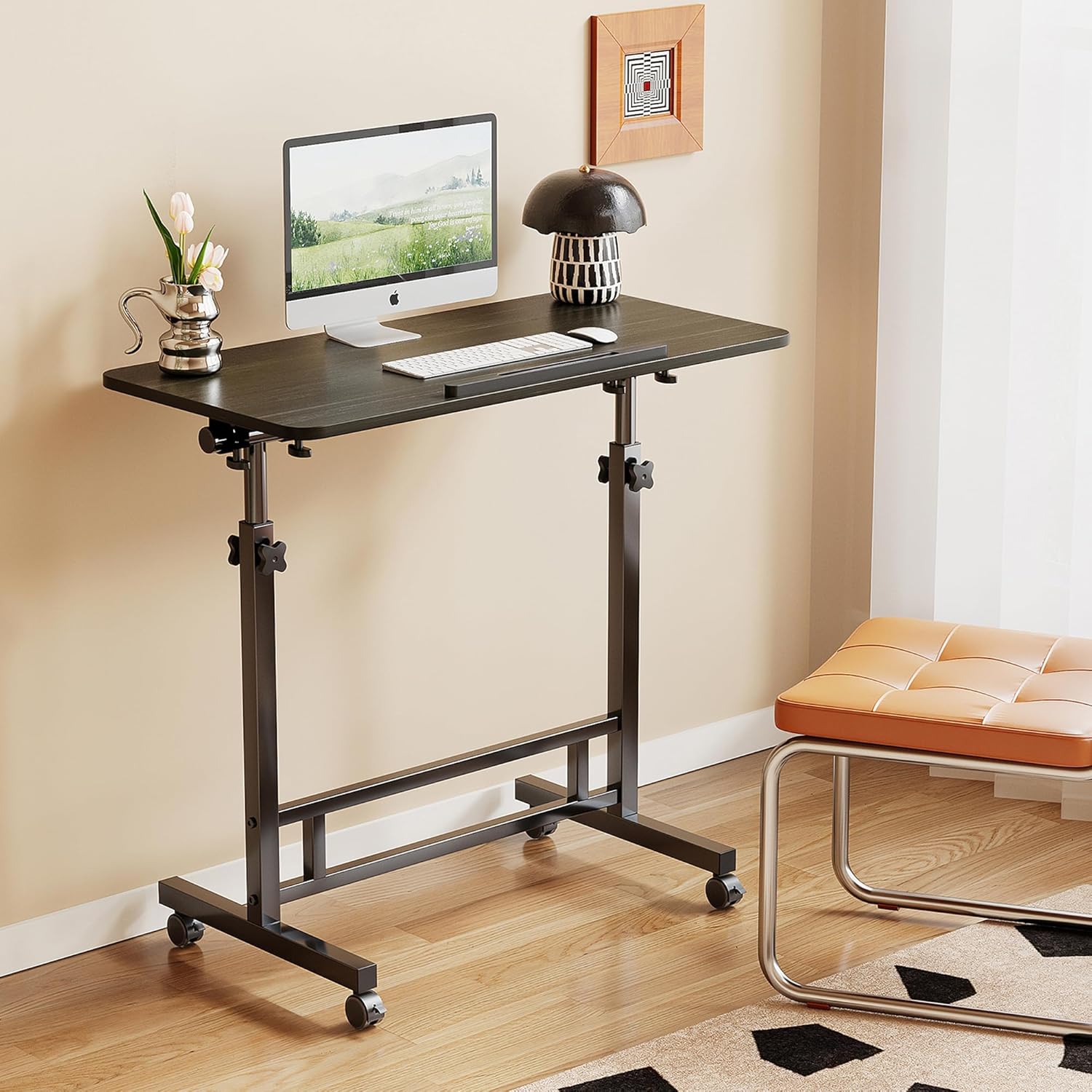 LINGMI Rolling Desk Small Standing Desk, Adjustable Height Stand Up Desk with Wheels, Conference Room Portable Tables for Walking Pad, Lap Table 16"x31.5" Home Office Desks
