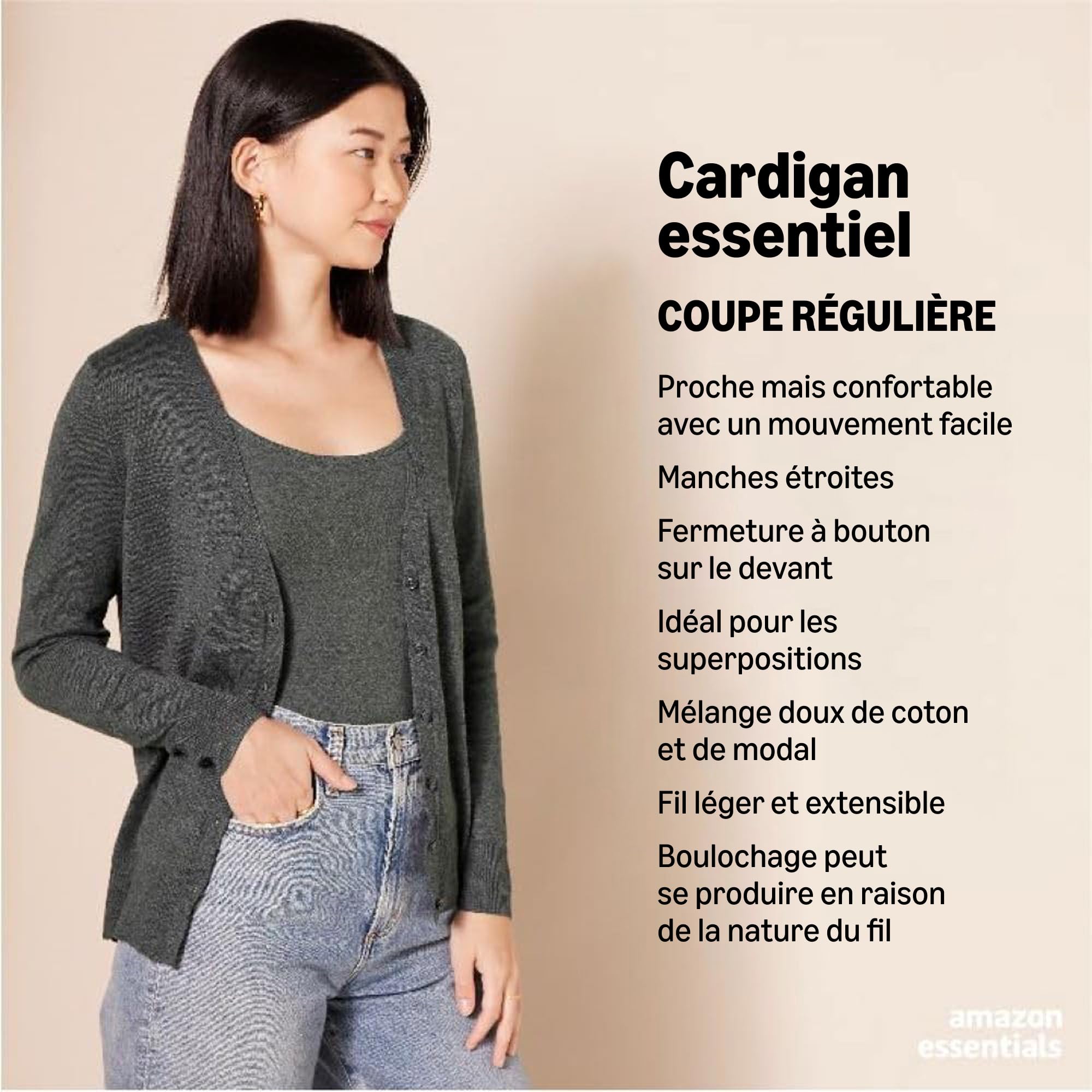 Amazon Essentials Pull Cardigan Léger Femme