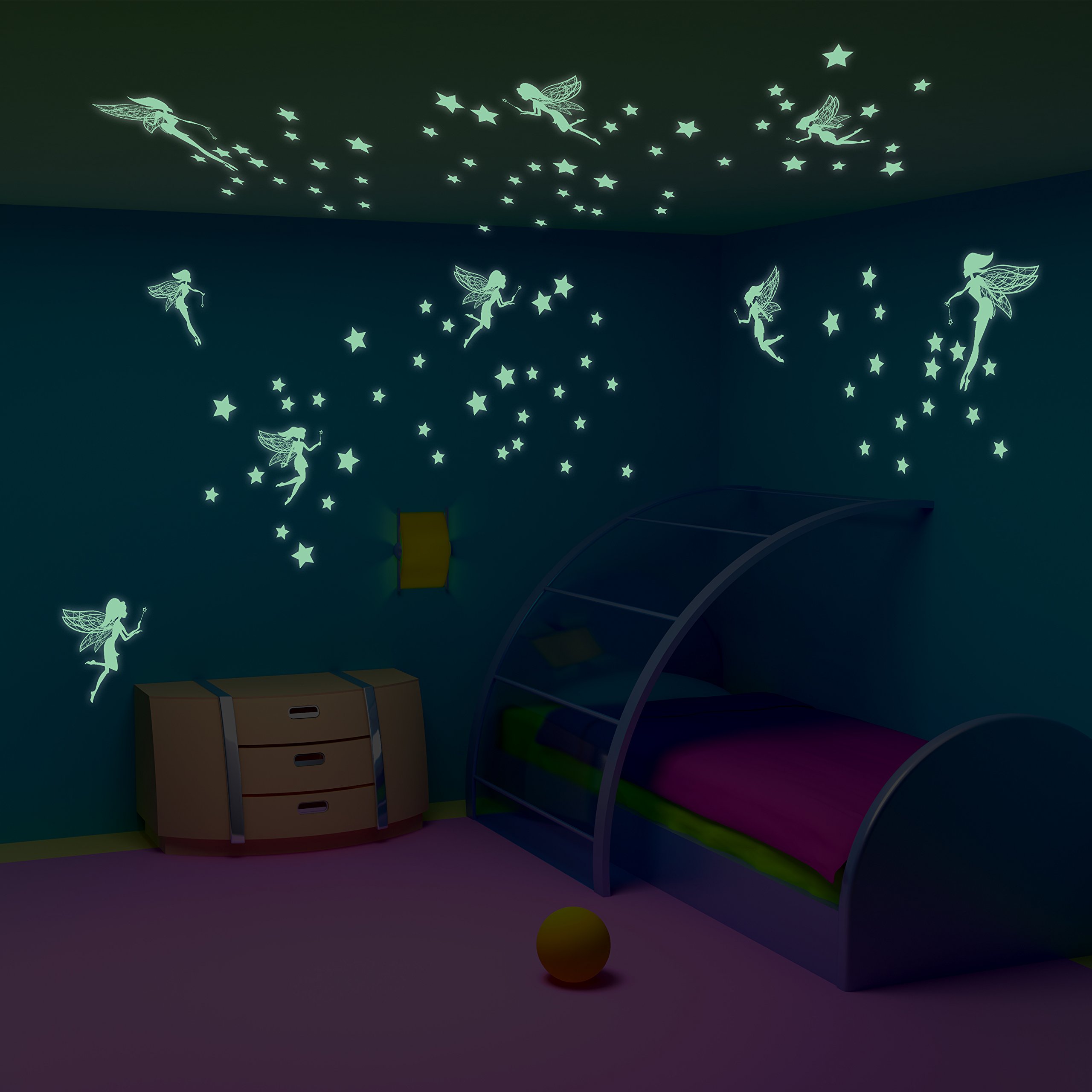 WALPLUS Glow in Dark Magic Fairies Wall Sticker, Vinyl, Multi-Colour, 24 x 35 x 2 cm