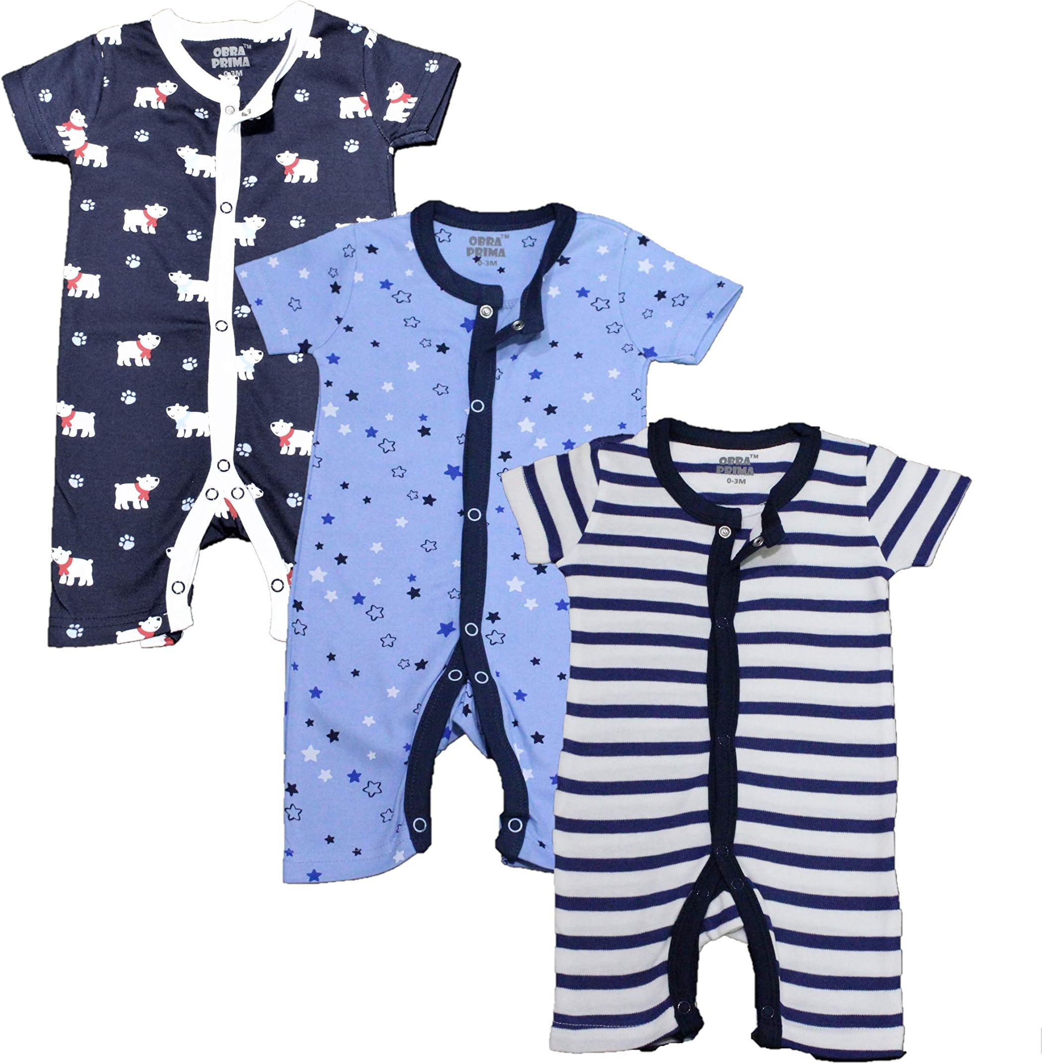 Obra PrimaPremium cotton Rompers/Sleepsuit/Jumpsuit/Night Suit for baby boys & baby girls, Newborn, infants pack of 3