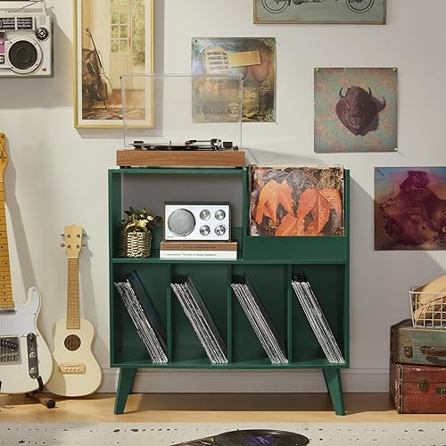 Miniatura 3 de LELELINKY Soporte grande para tocadiscos, soporte giratorio con almacenamiento, soporte para discos de vinilo con área de visualización, mesa para