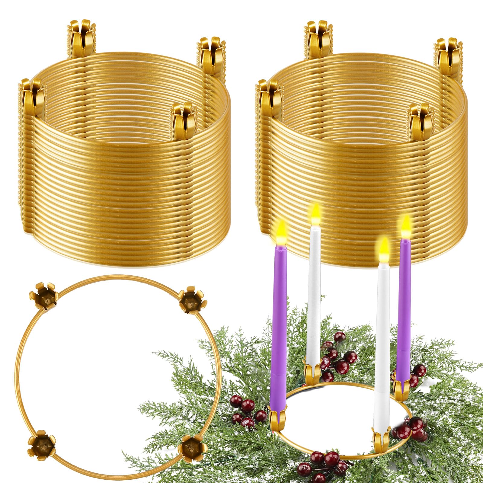 Thyle Adventskranzringe aus Metall, 40 Stück, goldfarben, Adventskranz, Kerzenhalter, Kerzenhalter, Tischkandelaber, Halter für Kirche, Zuhause, Tischdekoration, Festival-Dekoration