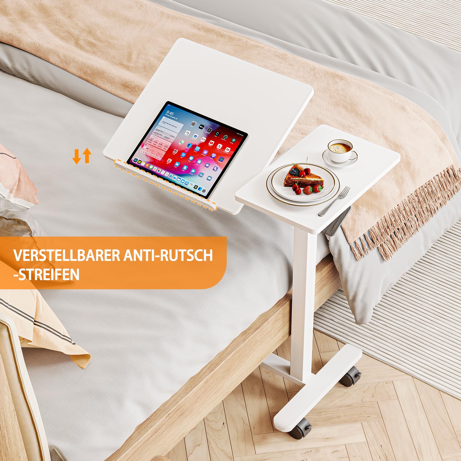 Dripex Mesa Auxiliar Regulable en Altura e inclinación Ajustable con Ruedas, Mesa de Aseo para Cama, Mesa de Ordenador, Mesa de Cama pequeña con Ruedas, Mesa de sofá, mesita de Noche para salón