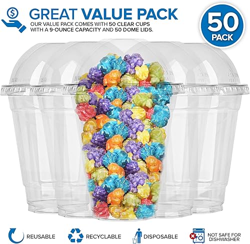 Miniatura 9 de Vasos de postre de plástico transparente de 9 onzas con tapas (juego de 50) taza de parfait desechable pequeña, tapa de cúpula, sin agujero,