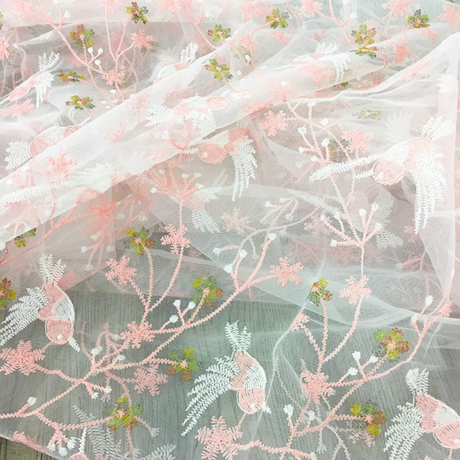 Rolka z tiulu 5 jardów organza tiul haftowany kwiat ptak koronkowa tkanina na dekoracyjną zasłonę sukienka szycie DIY rzemiosło dekoracja wnętrz(Red)