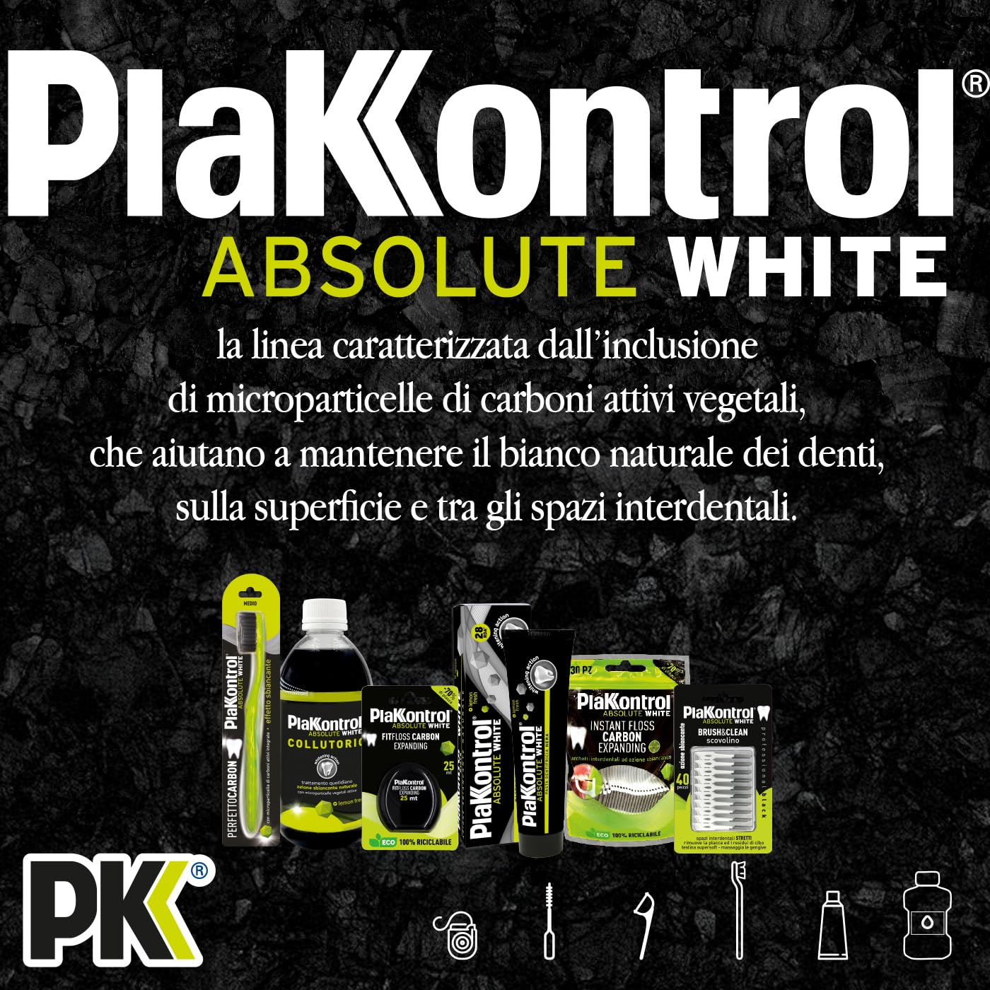 Plakkontrol® Absolute White Instant Floss Carbon Expanding, archetti interdentali ad azione sbiancante con microparticelle di carboni attivi vegetali - 30 pz – peso confezione: ℮ 30 g