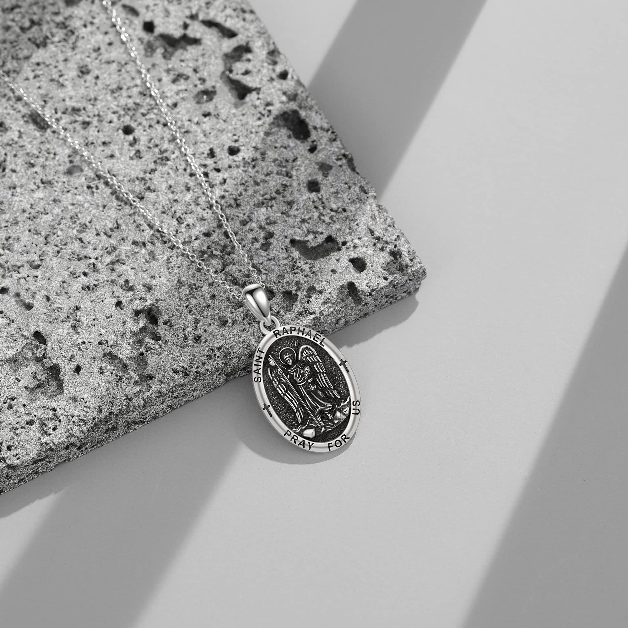 DAYLINLOVE Religion Jewelry - Colgante de plata de ley 925 con medalla de San Rafael/Virgen María, regalo de protección para hombres y mujeres, one size, Plata esterlina, Sin piedra preciosa