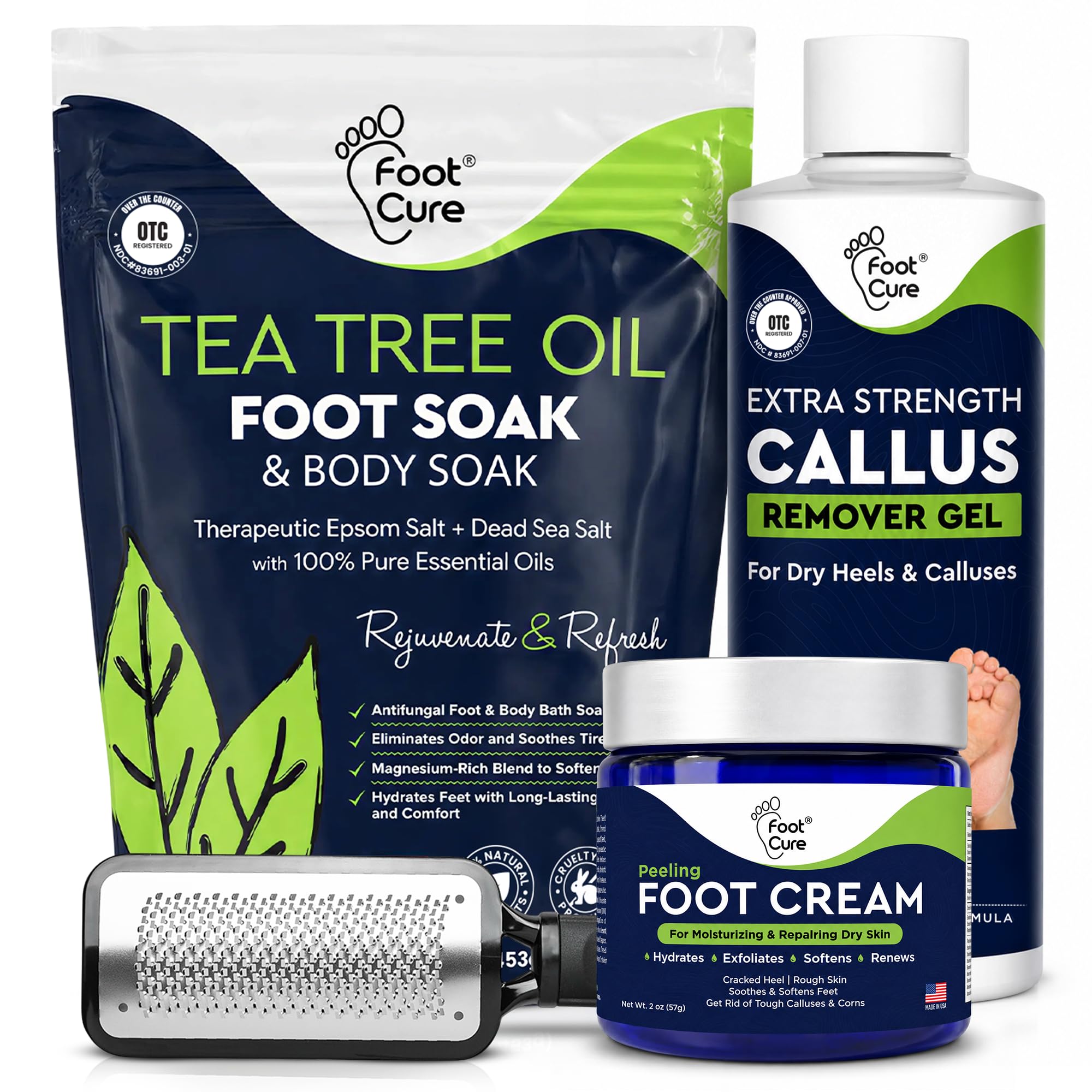Juego de pedicura removedor de callos de pies – Epsom Salt Foot Soak & Gel removedor de callos, crema antimicótica y exfoliante de pies para piel muerta, herramientas de pedicura para pies en casa
