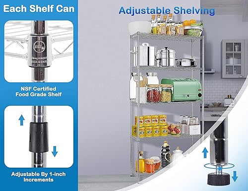 Miniatura 5 de Estantería de alambre de metal de 5 niveles, organizador de estantes de cocina, estante de almacenamiento de garaje, estante de almacenamiento,