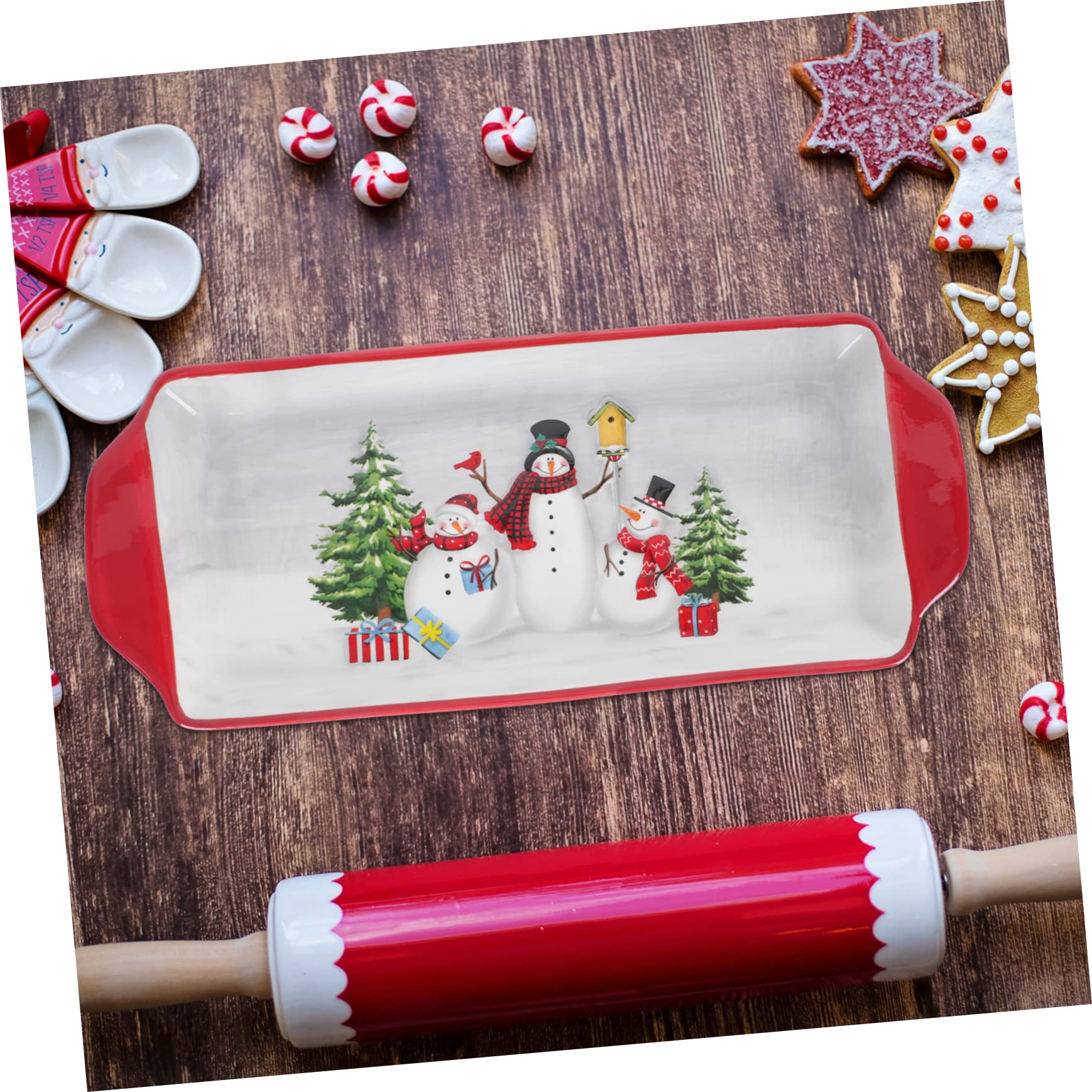 OUNONA 1pezzi Vassoio per Dolci Natalizio in Ceramica con Motivo Cartoni Animati Piatto da Dessert e Frutta Contenitore per Alimenti per Natale Feste Compleanni Elemento Decorativo per Ca