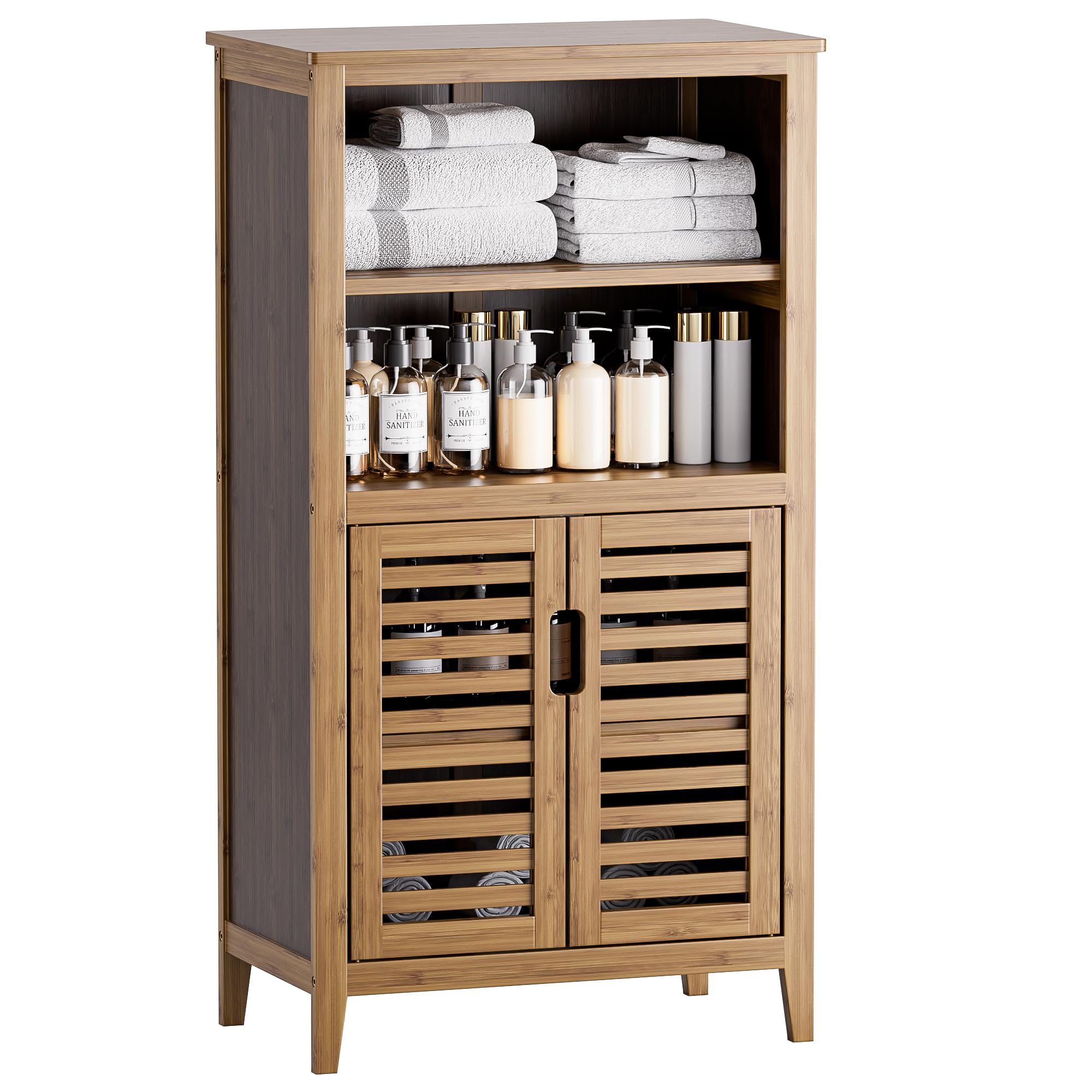 hitnet walnut bathroom floor cabinet, bamboo side tall storage organizer, freestanding kitchen cupboard with door and removable shelf